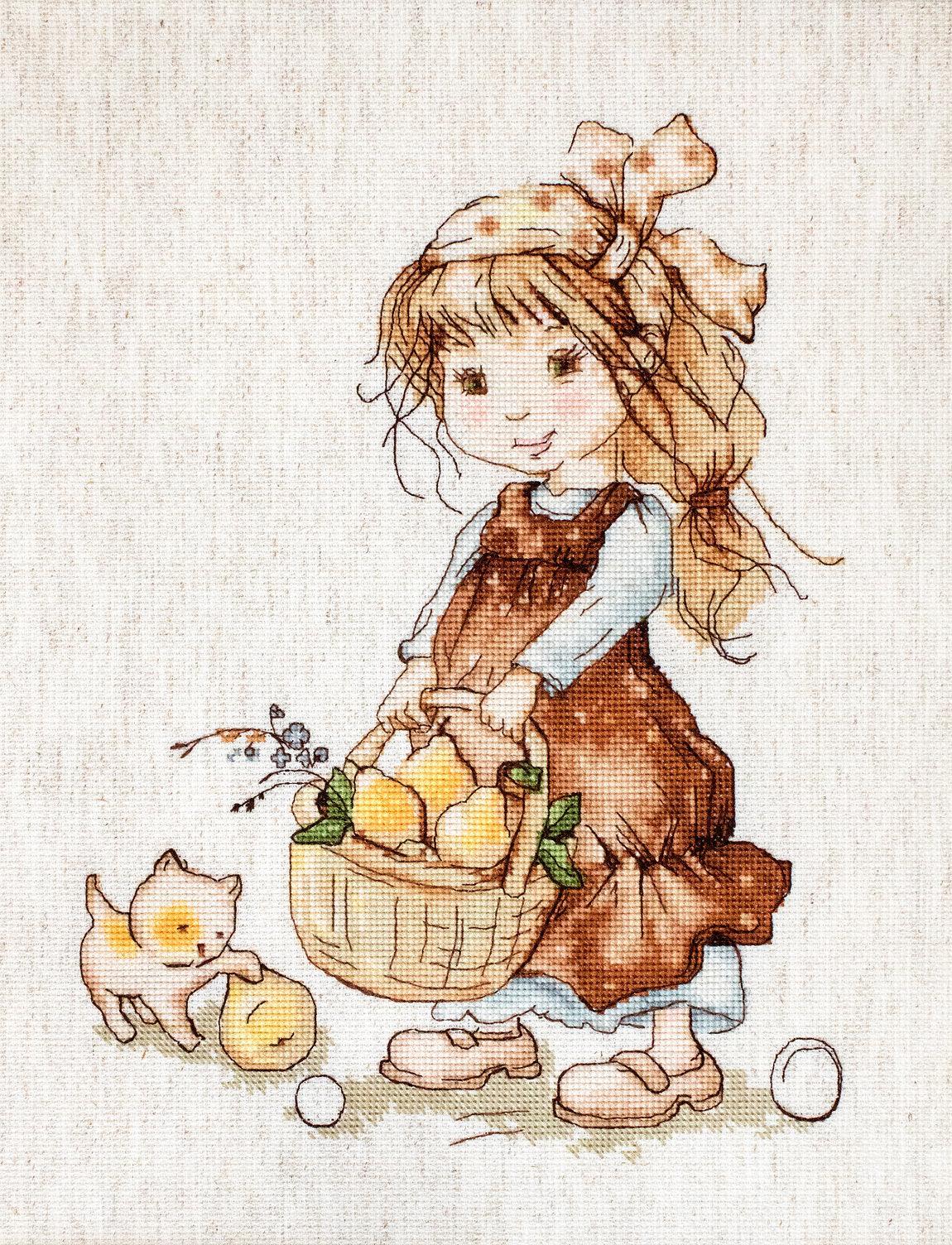 Cross Stitch Kit Luca - S - The girl with pears and a kitten B1076 - Luca - S Yarns