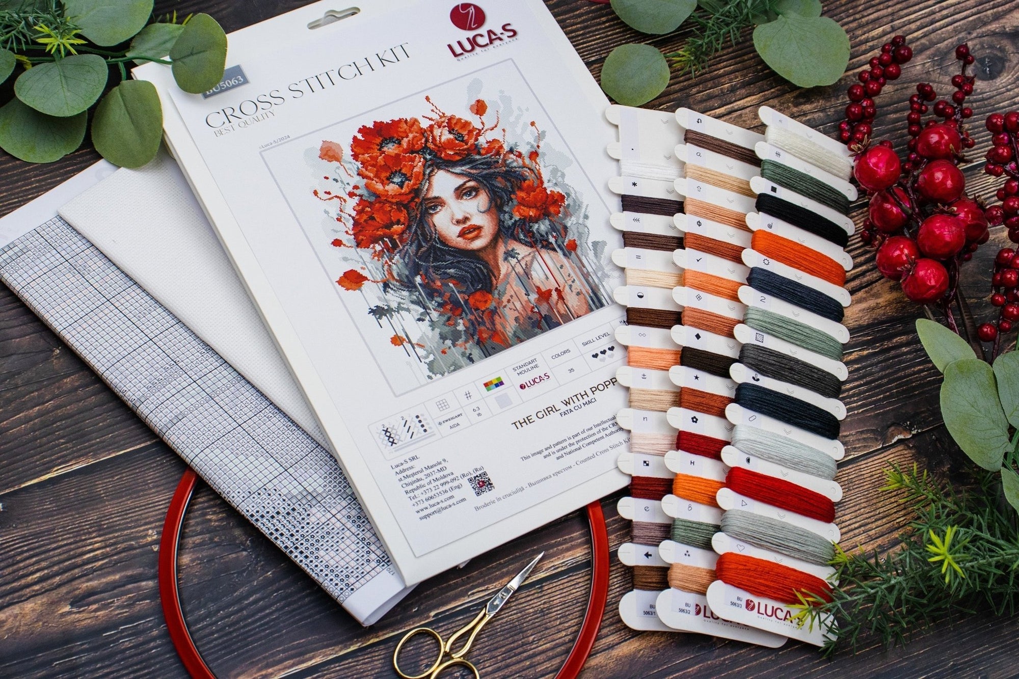 Cross Stitch Kit Luca - S - The Girl With Poppies , BU5063 - Luca - S Yarns