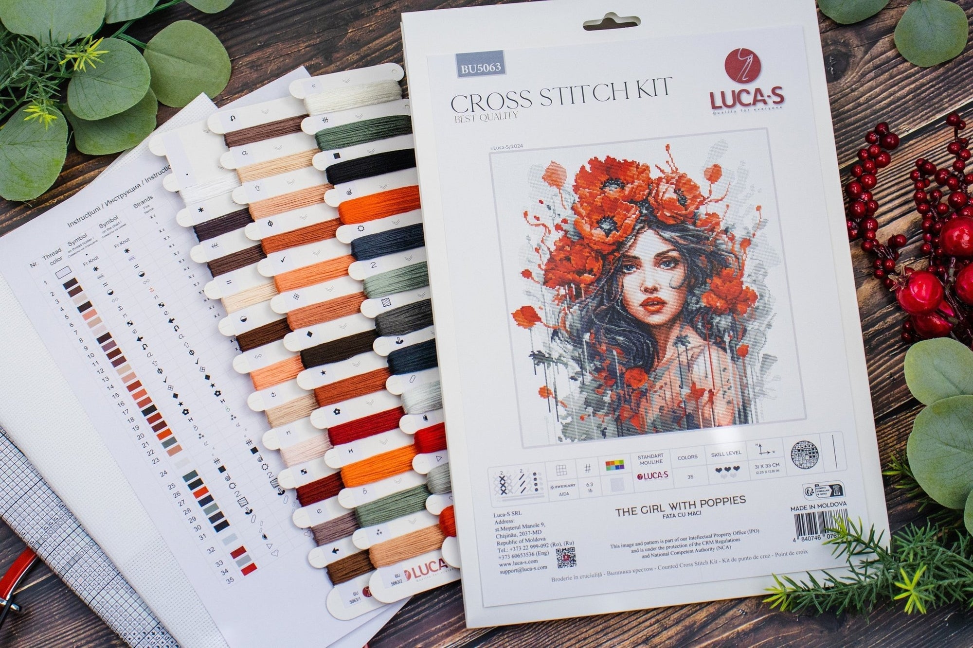 Cross Stitch Kit Luca - S - The Girl With Poppies , BU5063 - Luca - S Yarns