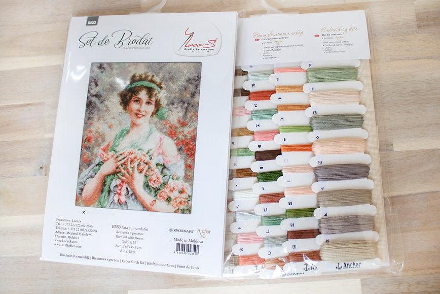 Cross Stitch Kit Luca - S - The girl with the roses, B553 - Luca - S Yarns