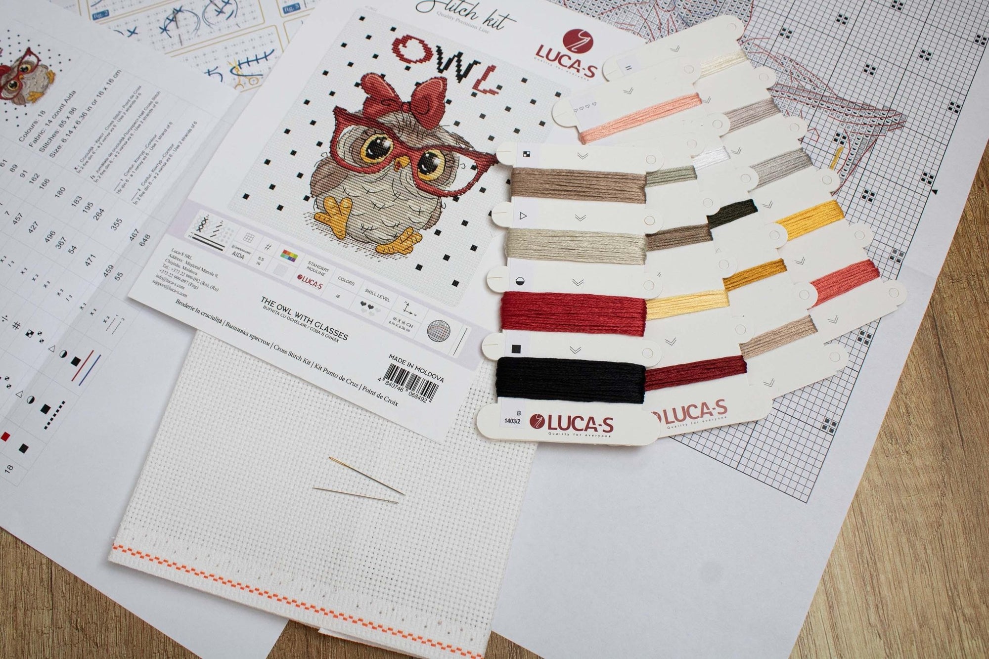 Cross Stitch Kit Luca - S - The Owl With Glasses, B1403 - Luca - S Yarns