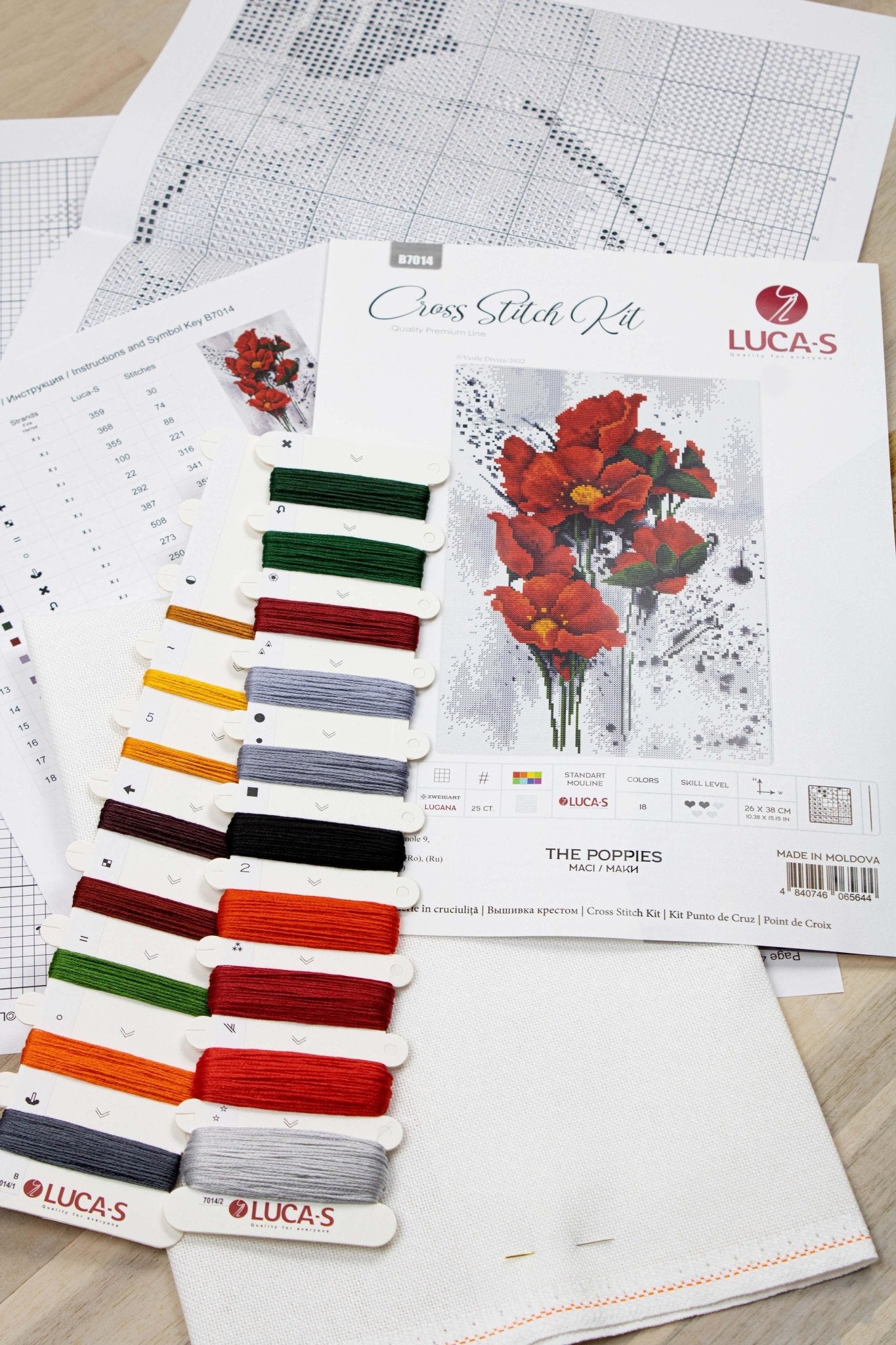 Cross Stitch Kit Luca - S - The Poppies, B7014 - Luca - S Yarns