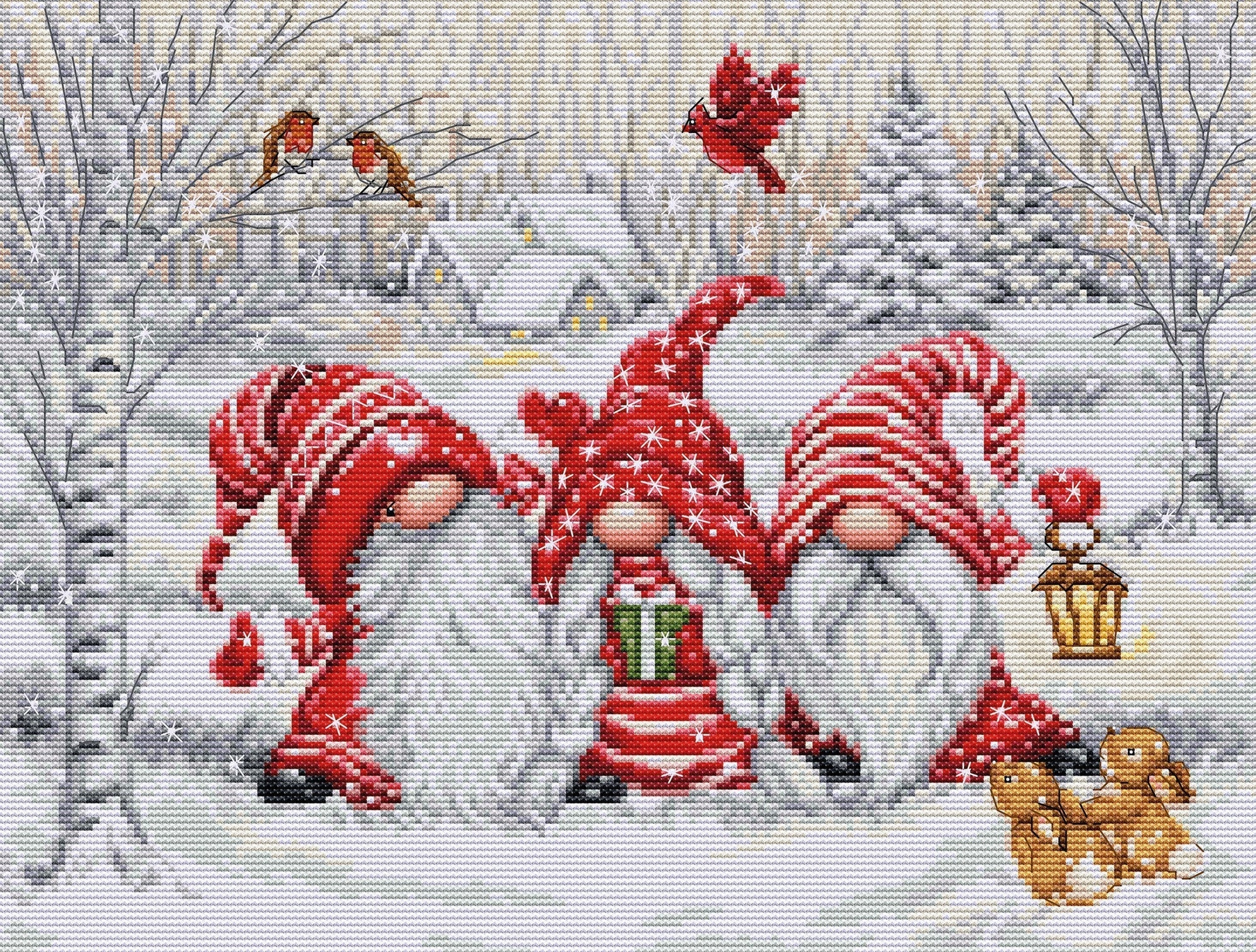 Cross Stitch Kit Luca - S - Three Gnomes in Wood, BU5050 - Luca - S Yarns