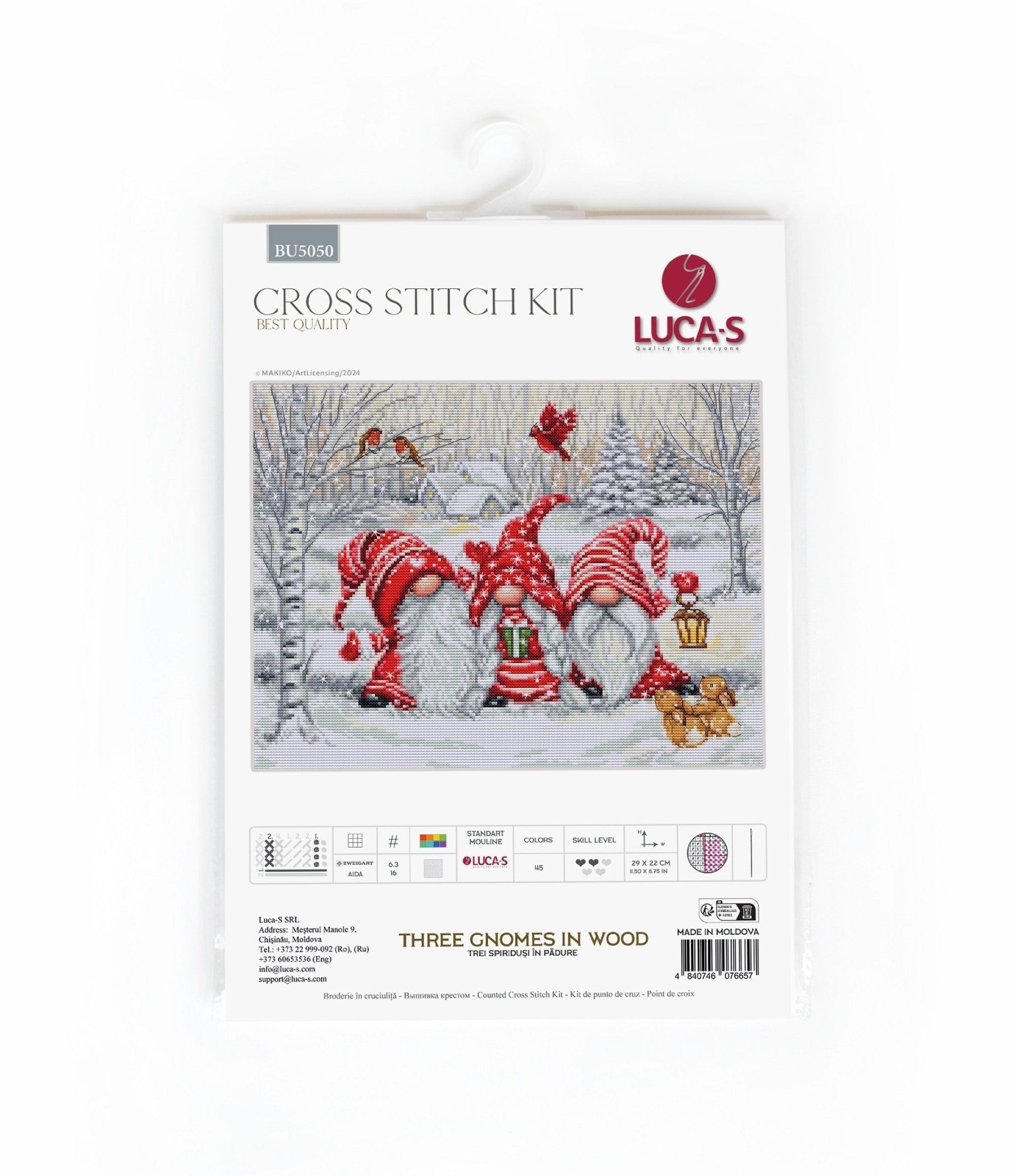 Cross Stitch Kit Luca - S - Three Gnomes in Wood, BU5050 - Luca - S Yarns