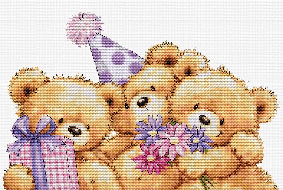 Cross Stitch Kit Luca - S - Three Party Bears, B1411 - Luca - S Yarns