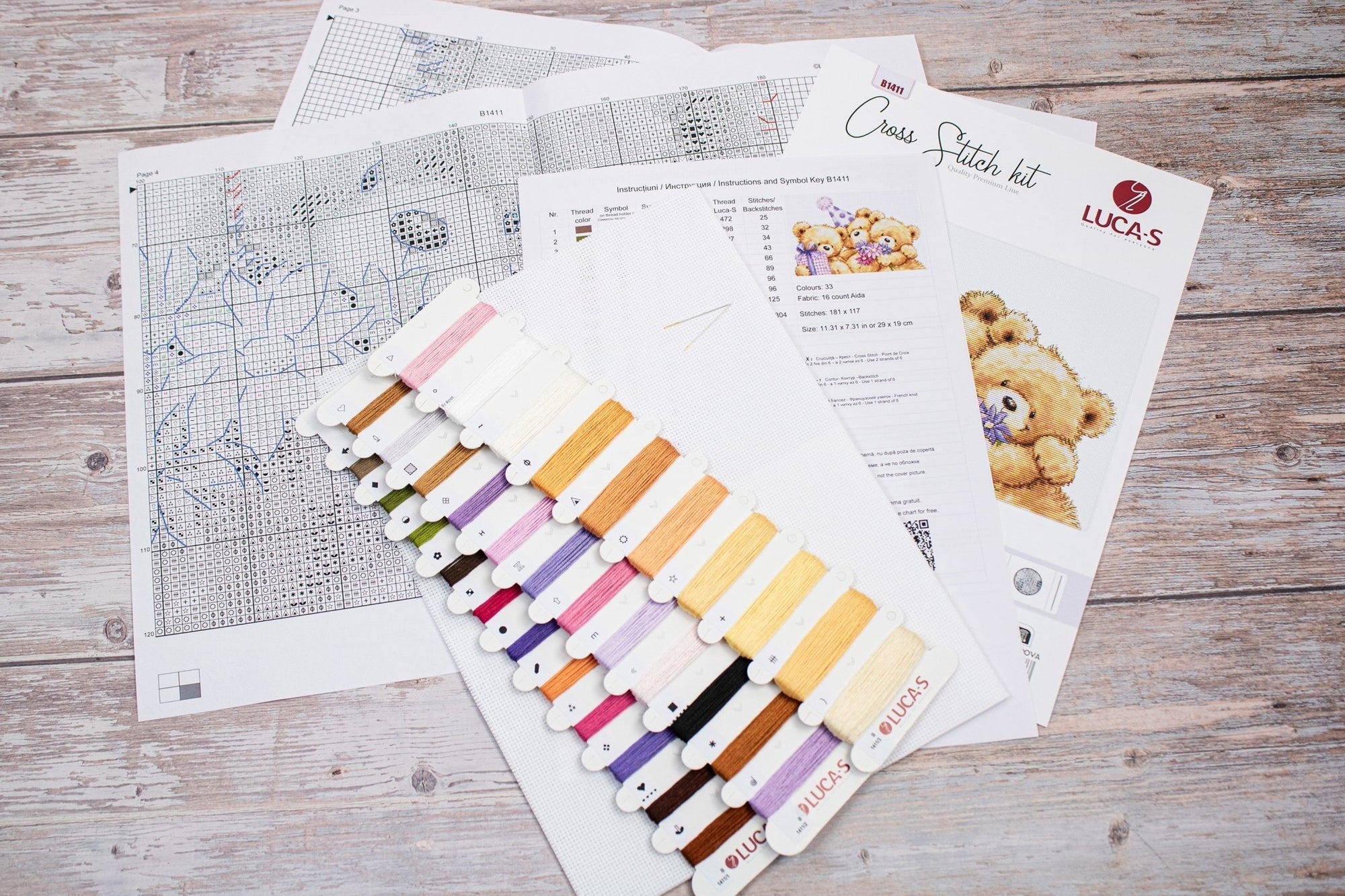 Cross Stitch Kit Luca - S - Three Party Bears, B1411 - Luca - S Yarns