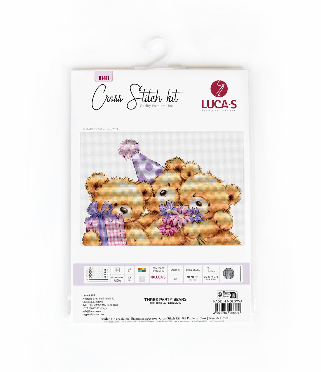 Cross Stitch Kit Luca - S - Three Party Bears, B1411 - Luca - S Yarns
