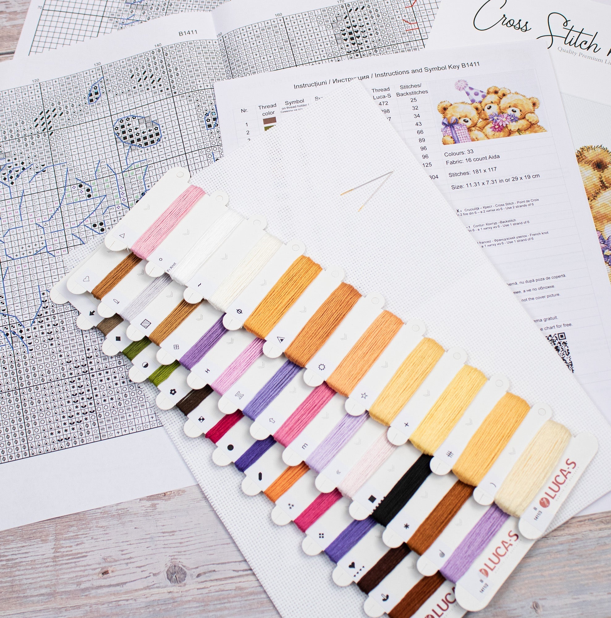 Cross Stitch Kit Luca - S - Three Party Bears, B1411 - Luca - S Yarns