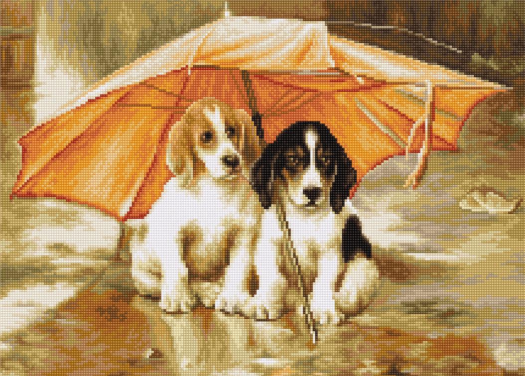 Cross Stitch Kit Luca - S - Two dogs under an umbrella, B550 - Luca - S Yarns