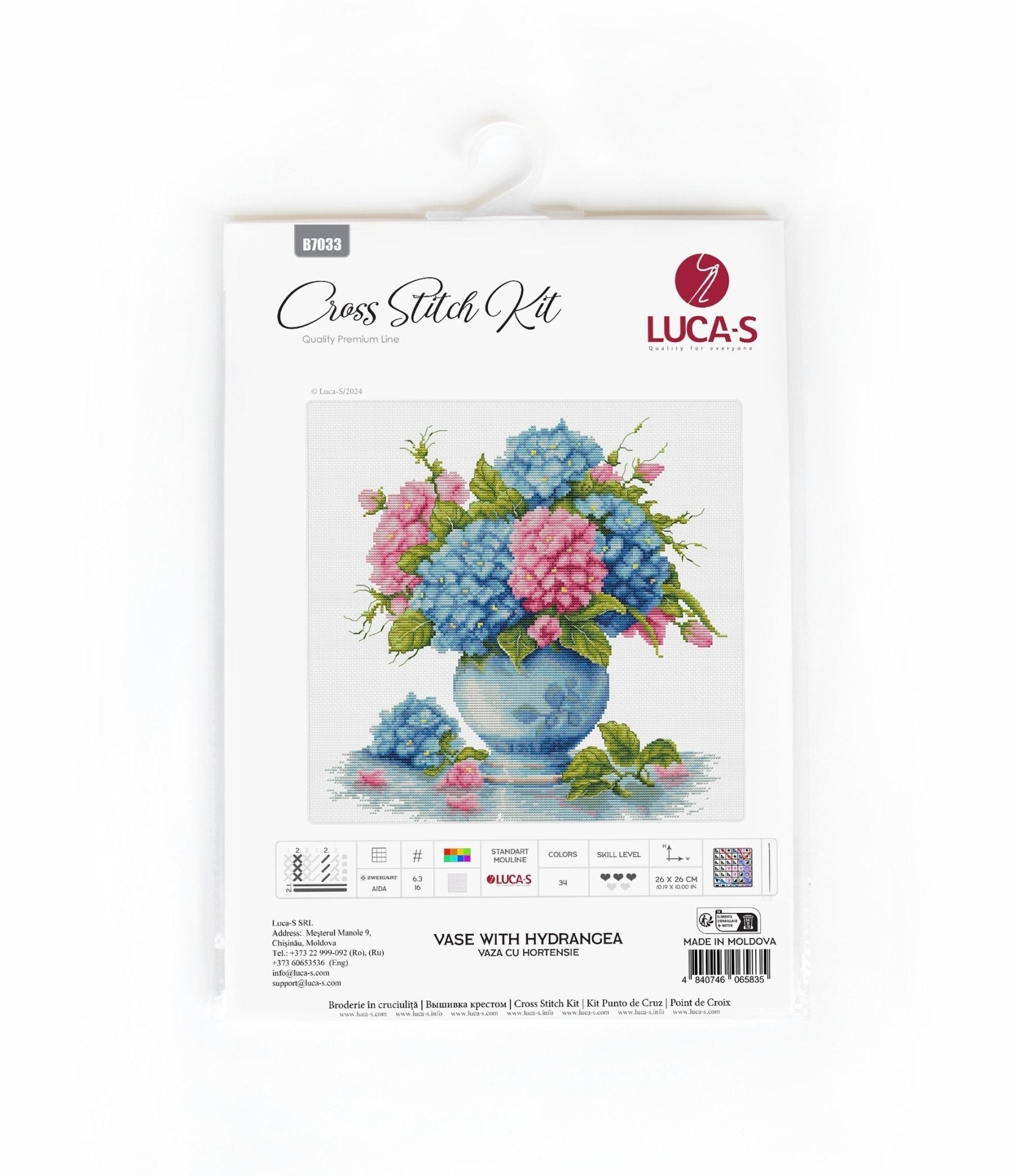 Cross Stitch Kit Luca - S - Vase with Hydrangea, B7033 - Luca - S Yarns