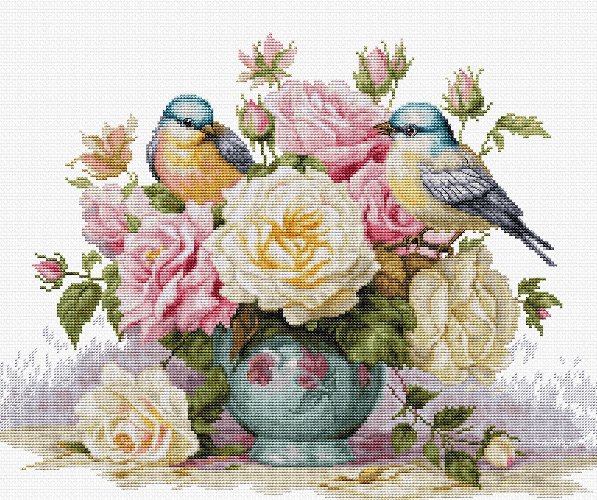 Cross Stitch Kit Luca - S - Vase with Roses and Birds, B7038 - Luca - S Yarns