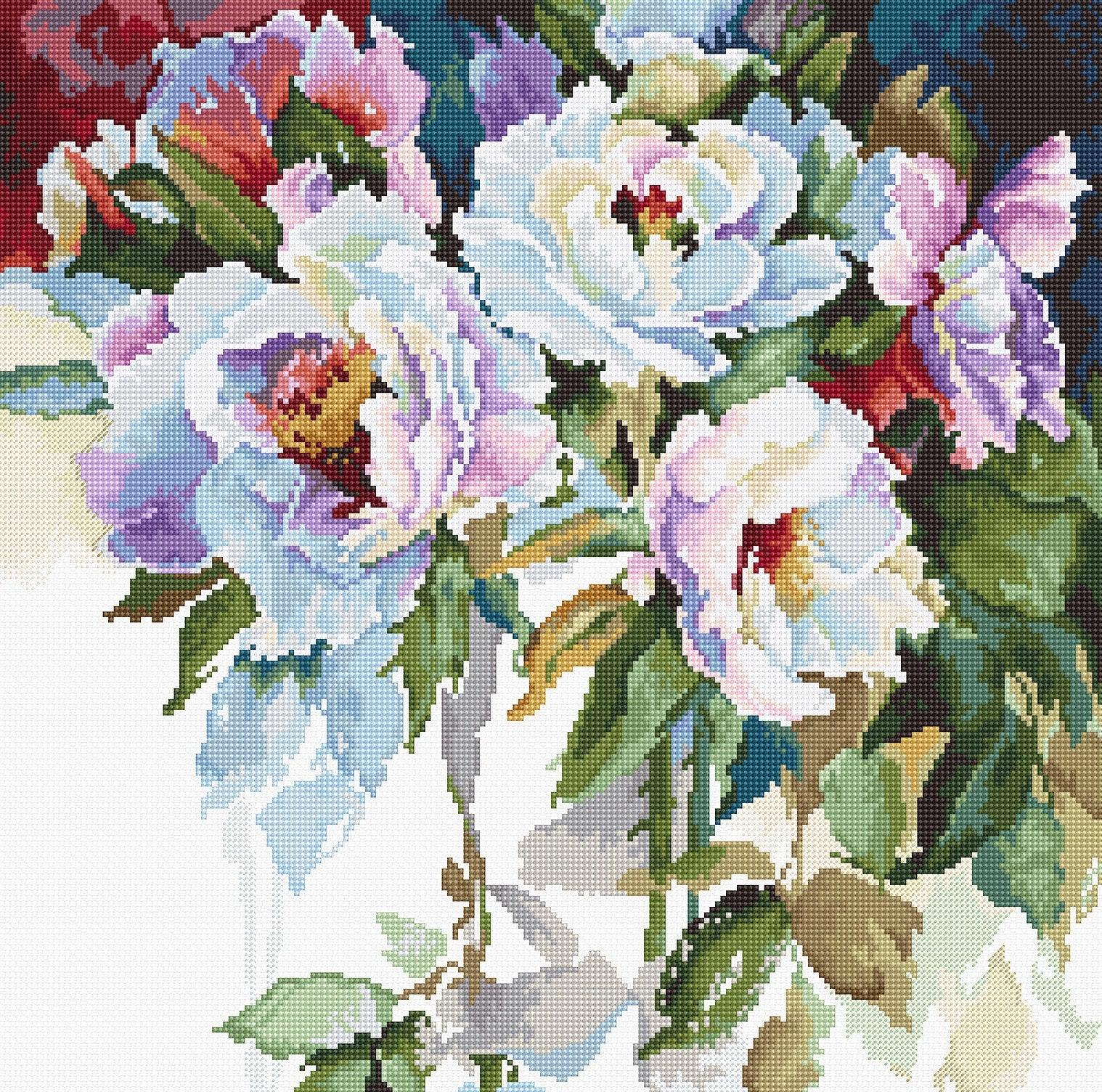 Cross Stitch Kit Luca - S - White roses, B2400 - Luca - S Yarns