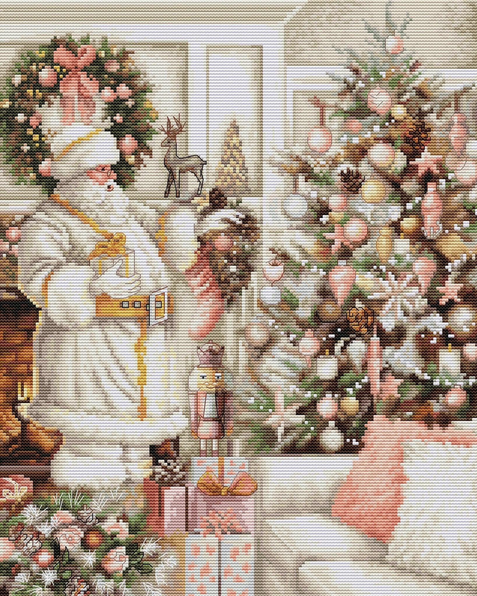 Cross Stitch Kit Luca - S - White Santa With Christmas Tree, BU5019 - Luca - S Yarns