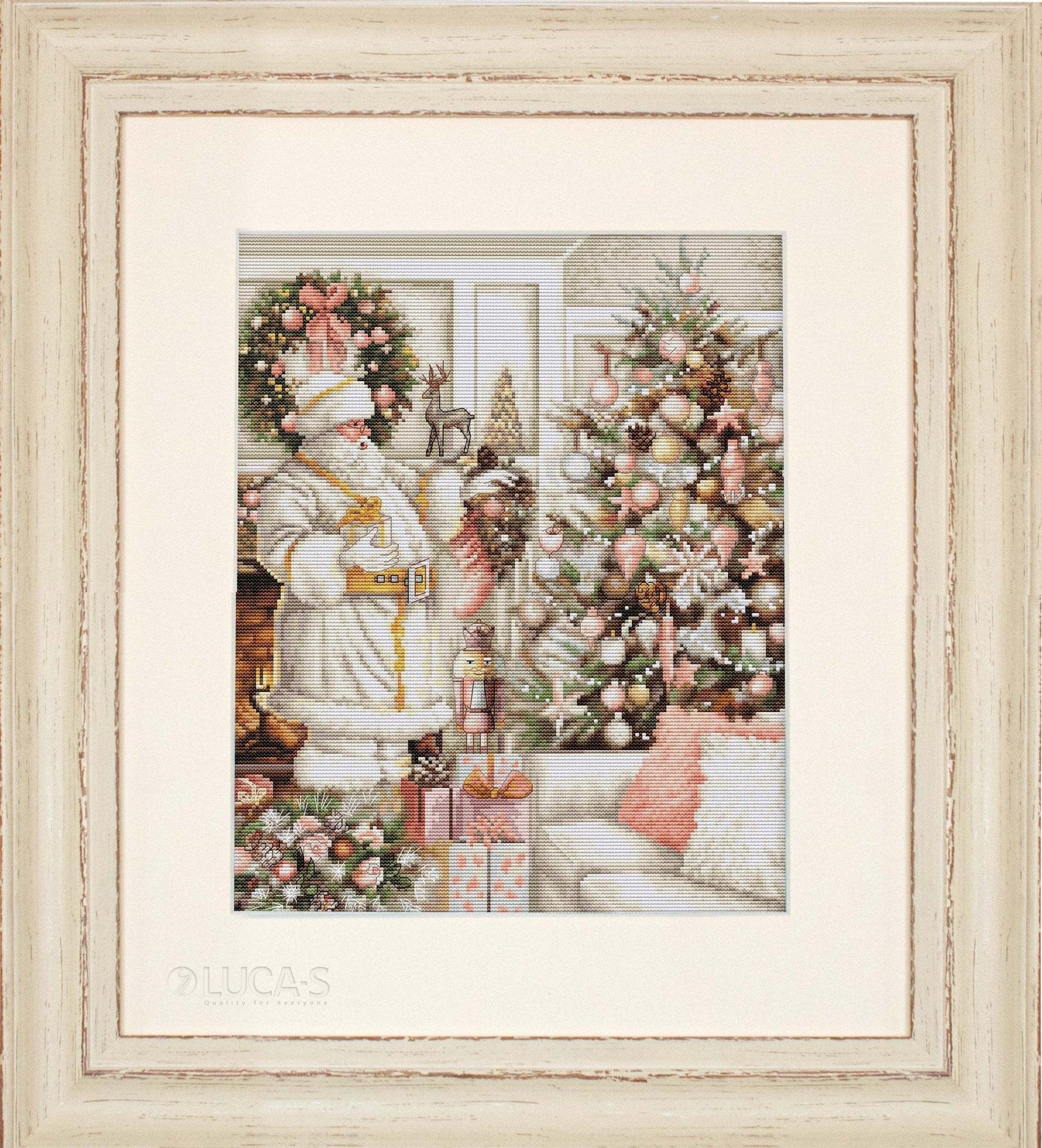 Cross Stitch Kit Luca - S - White Santa With Christmas Tree, BU5019 - Luca - S Yarns