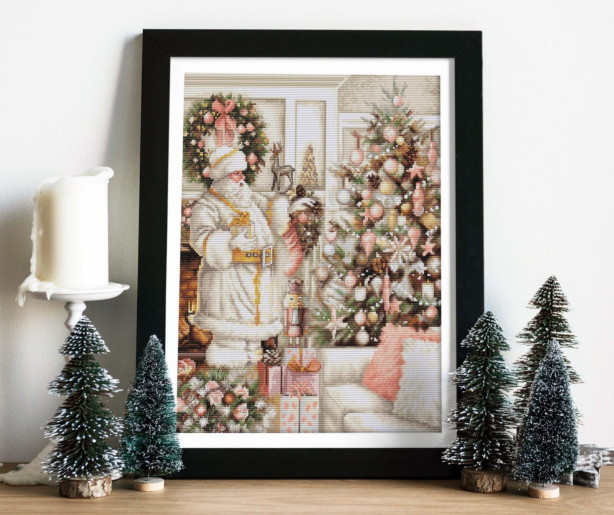 Cross Stitch Kit Luca - S - White Santa With Christmas Tree, BU5019 - Luca - S Yarns