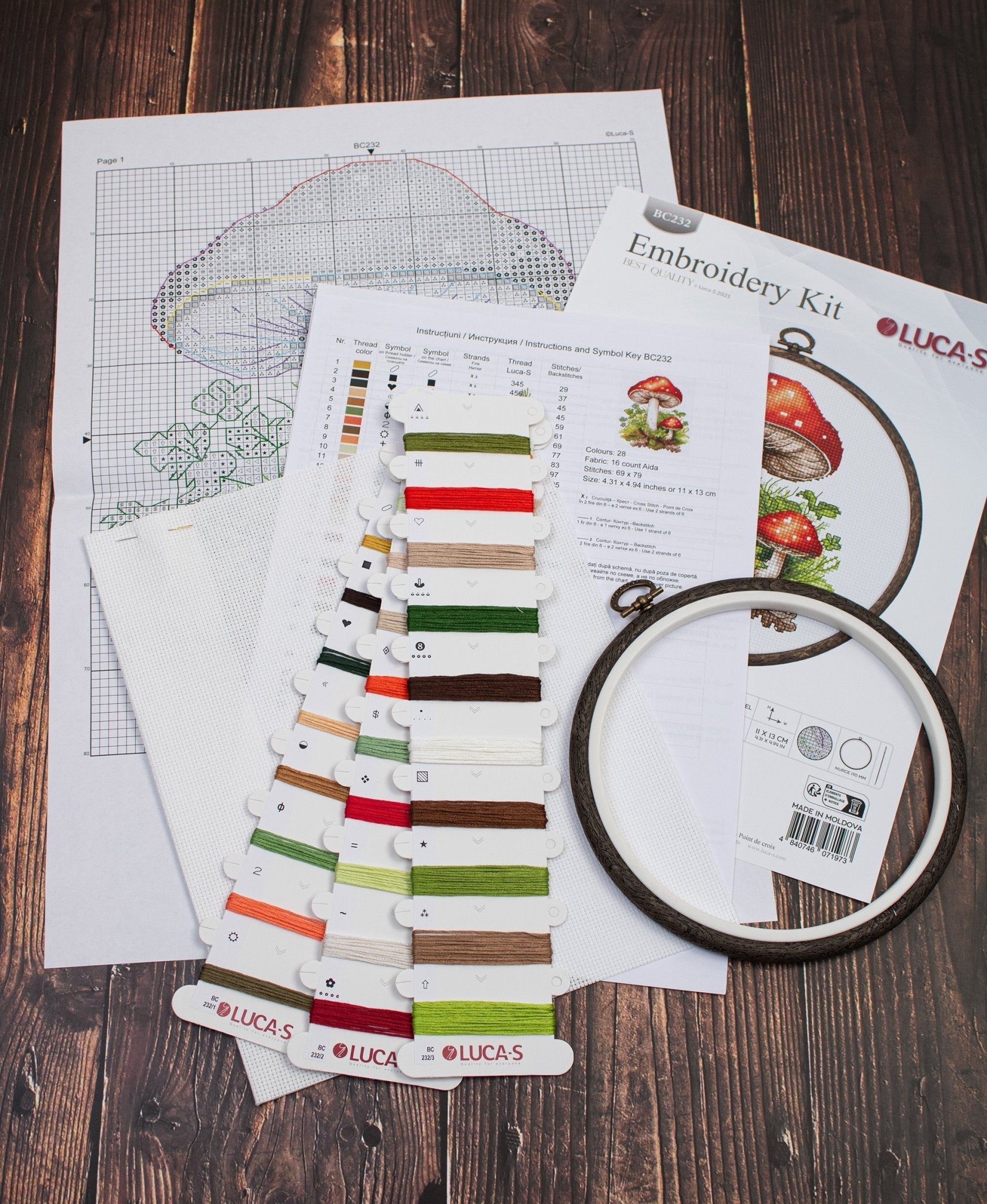 Cross Stitch Kit with Hoop Included Luca - S - Amanita Muscaria, BC232 - Luca - S Yarns