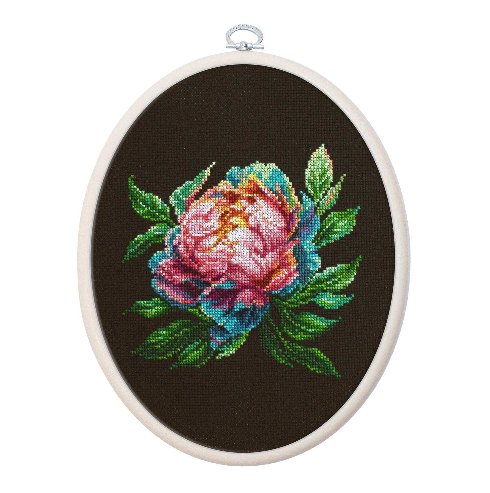 Cross Stitch Kit with Hoop Included Luca - S - BC203 ''Abalone Pearl'' Peony - Luca - S Yarns