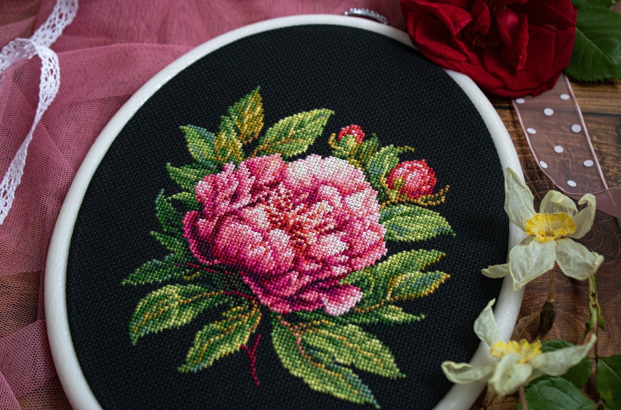 Cross Stitch Kit with Hoop Included Luca - S - BC204 ’’Peter Brand’’ Peony - Luca - S Yarns