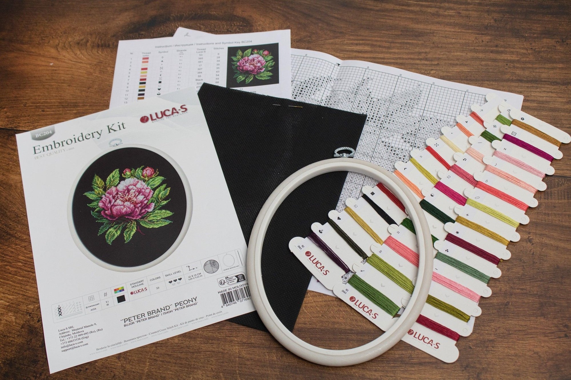 Cross Stitch Kit with Hoop Included Luca - S - BC204 ’’Peter Brand’’ Peony - Luca - S Yarns