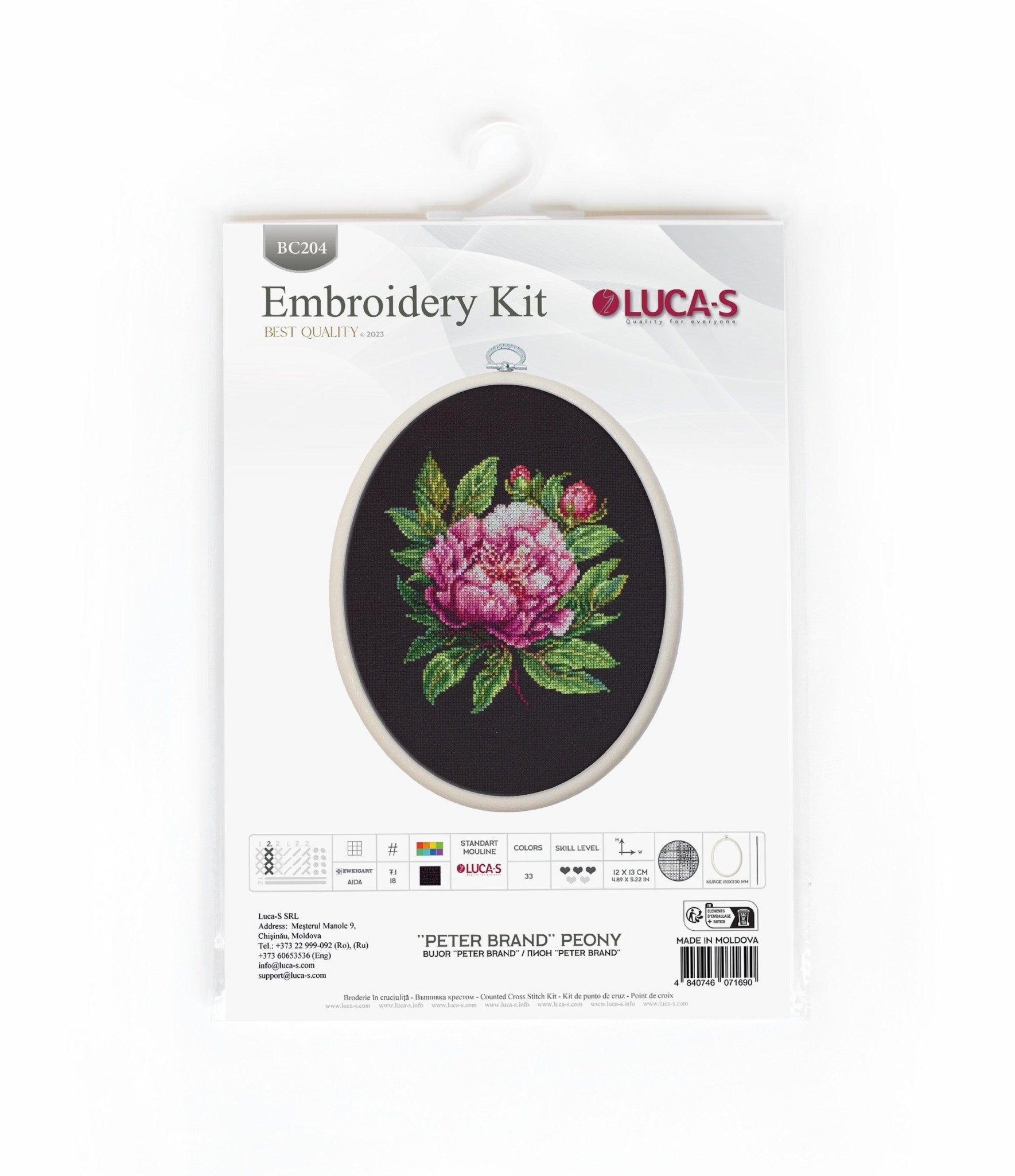 Cross Stitch Kit with Hoop Included Luca - S - BC204 ’’Peter Brand’’ Peony - Luca - S Yarns