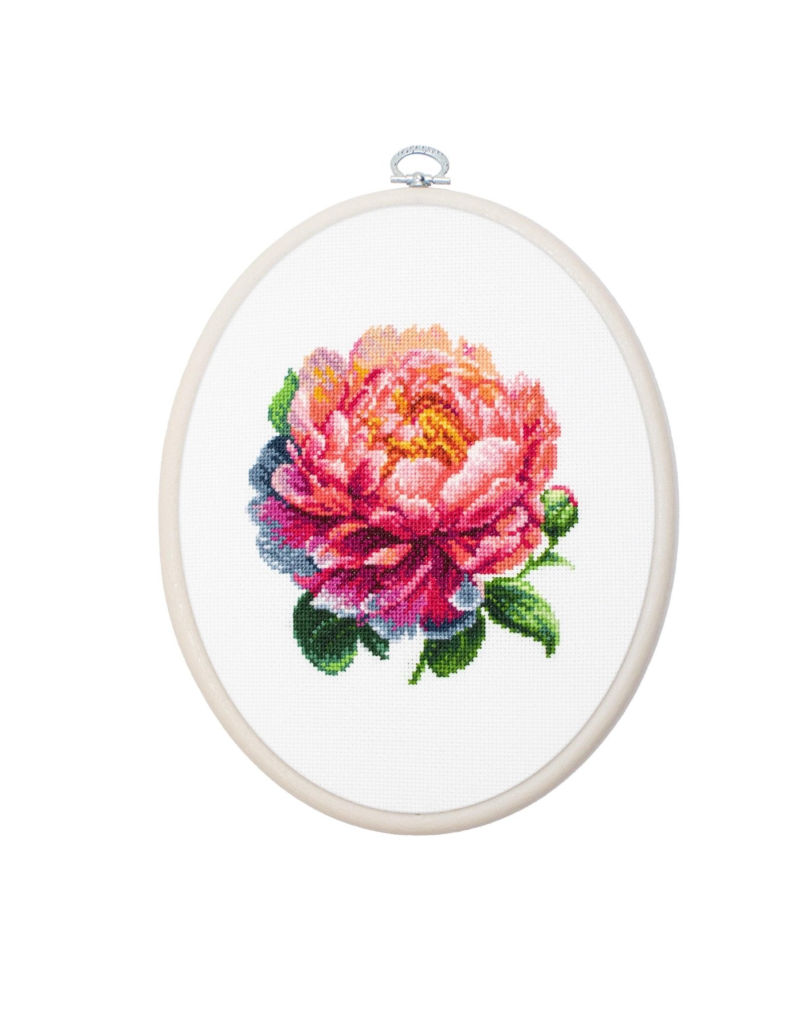 Cross Stitch Kit with Hoop Included Luca - S - BC205 ’’Coral Charm’’ Peony - Luca - S Yarns