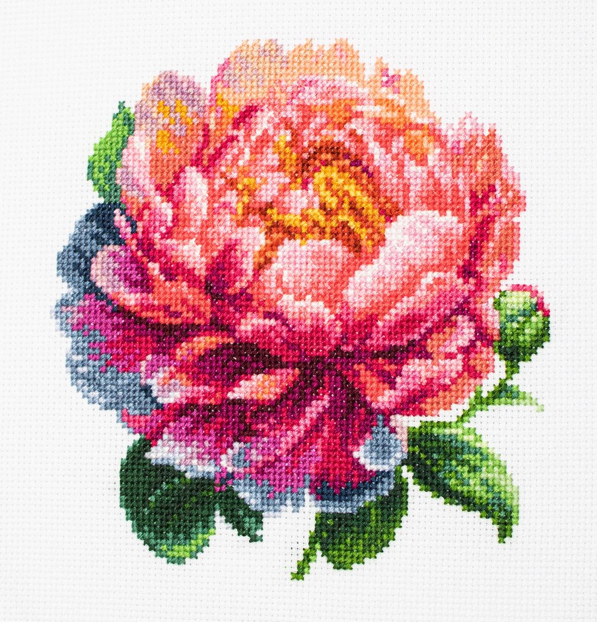 Cross Stitch Kit with Hoop Included Luca - S - BC205 ’’Coral Charm’’ Peony - Luca - S Yarns