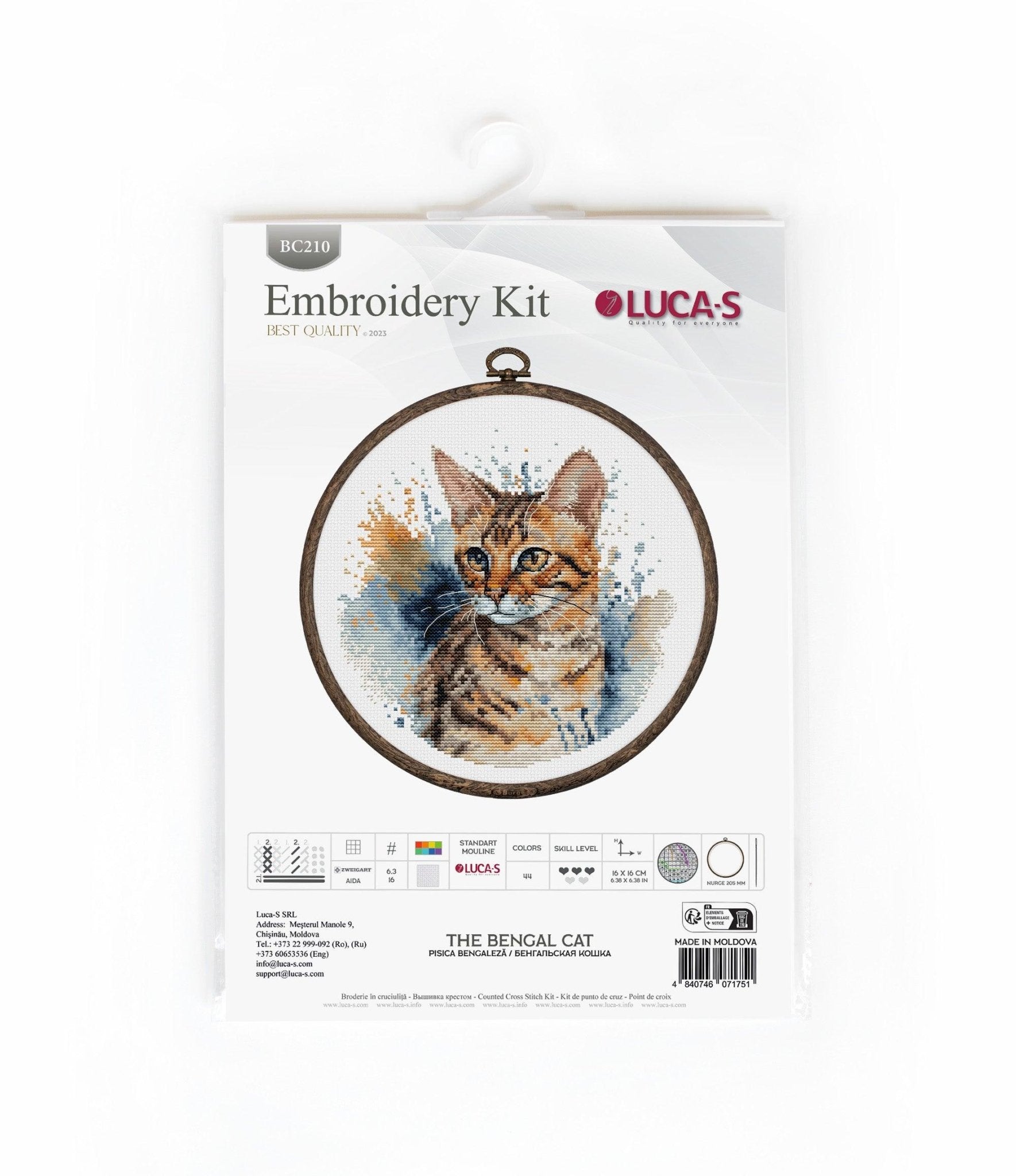 Cross Stitch Kit with Hoop Included Luca - S - BC210, The Bengal Cat - Luca - S Yarns