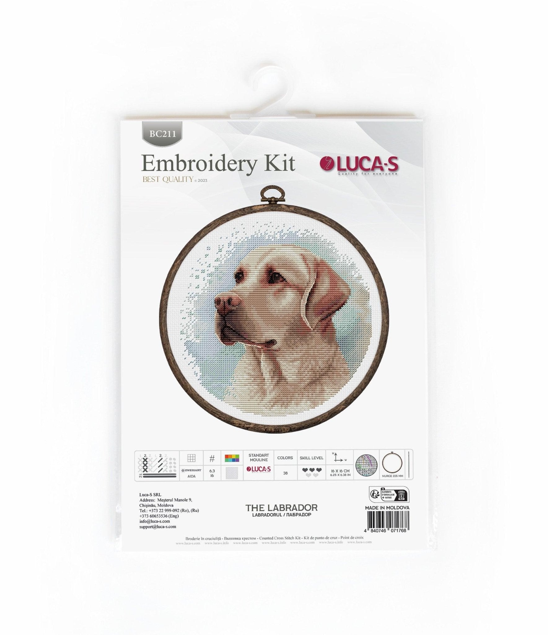 Cross Stitch Kit with Hoop Included Luca - S - BC211, The Labrador - Luca - S Yarns