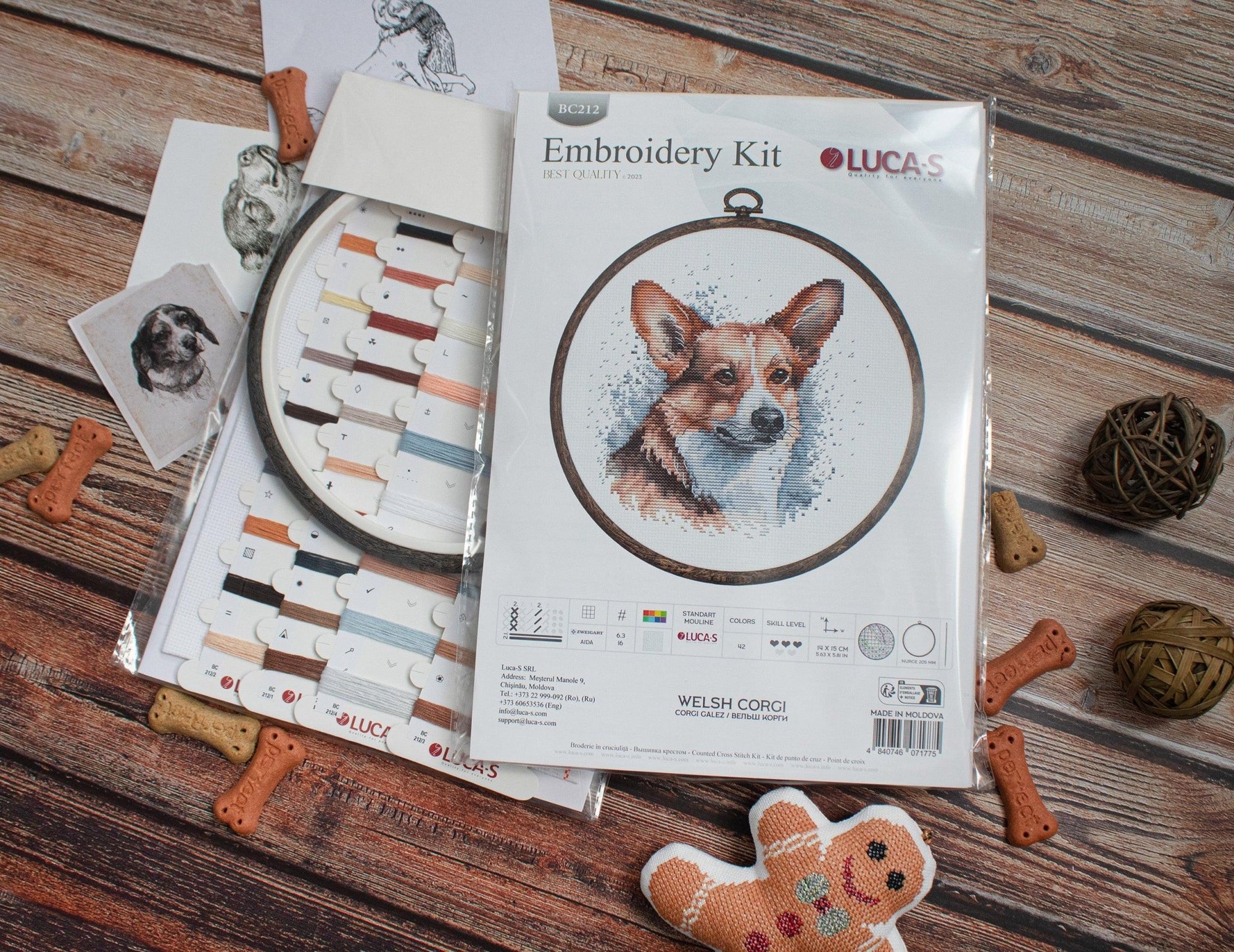 Cross Stitch Kit with Hoop Included Luca - S - BC212, Welsh Corgi - Luca - S Yarns