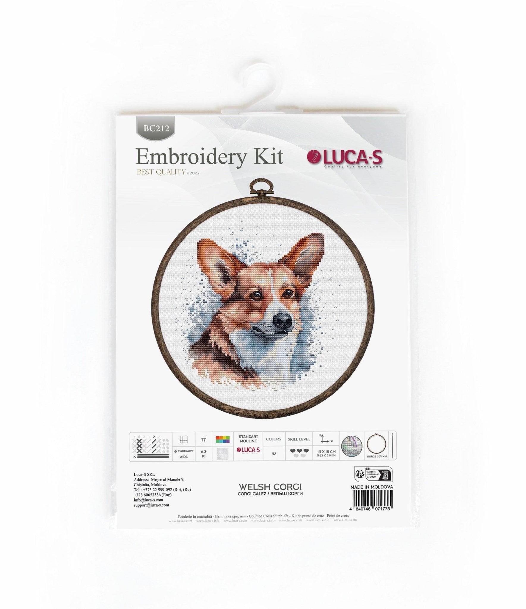 Cross Stitch Kit with Hoop Included Luca - S - BC212, Welsh Corgi - Luca - S Yarns