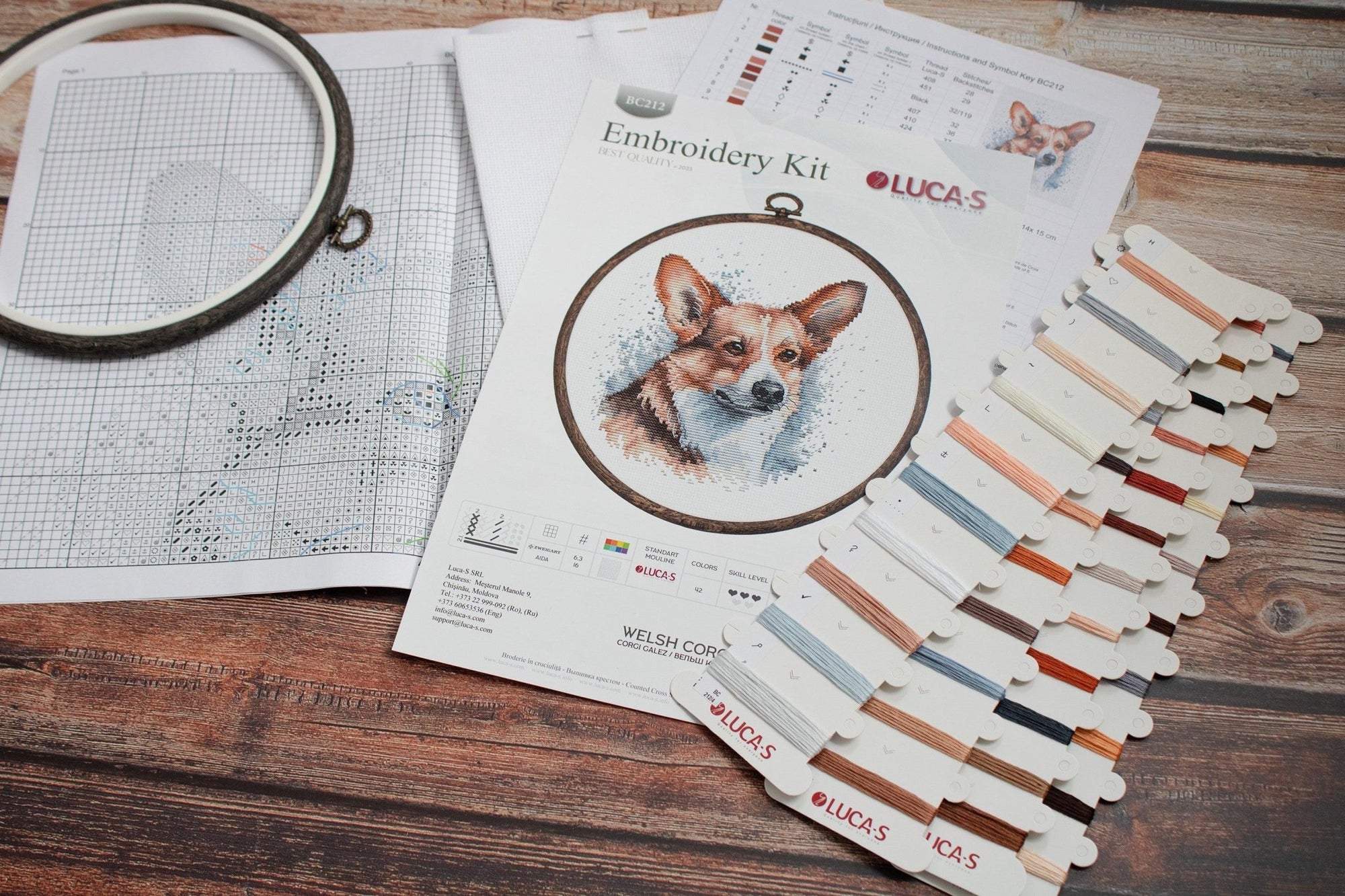 Cross Stitch Kit with Hoop Included Luca - S - BC212, Welsh Corgi - Luca - S Yarns