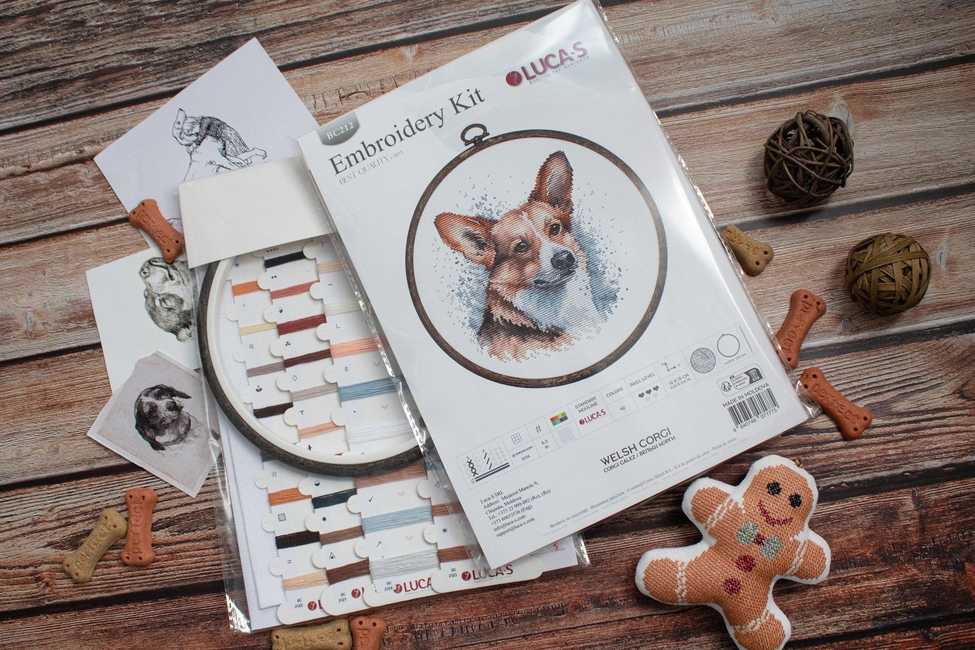 Cross Stitch Kit with Hoop Included Luca - S - BC212, Welsh Corgi - Luca - S Yarns