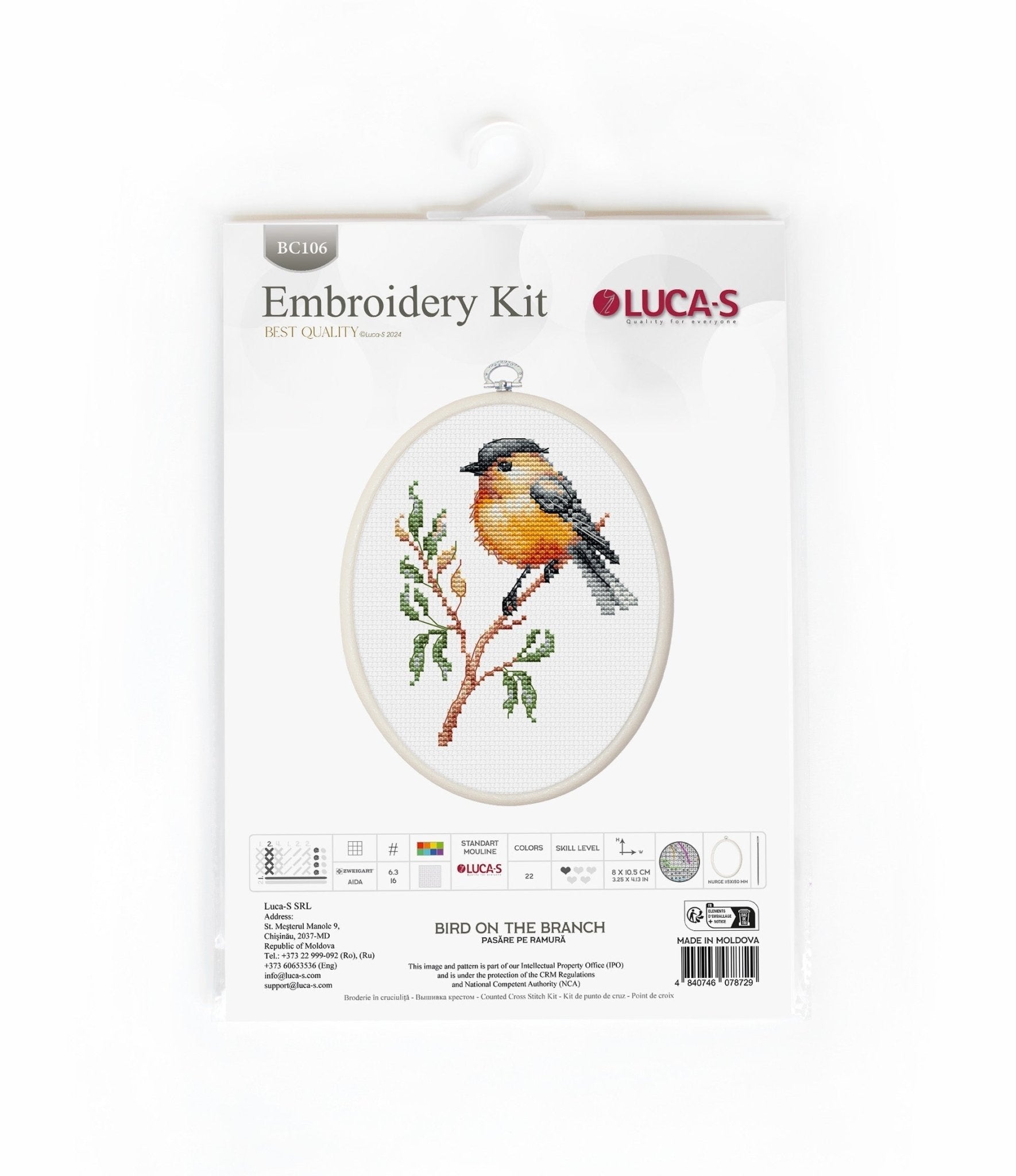 Cross Stitch Kit with Hoop Included Luca - S - Bird On The Branch, BC106 - Luca - S Yarns