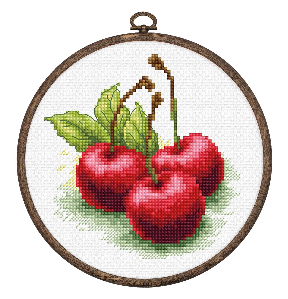 Cross Stitch Kit with Hoop Included Luca - S - Cherries, BC103 - Luca - S Yarns