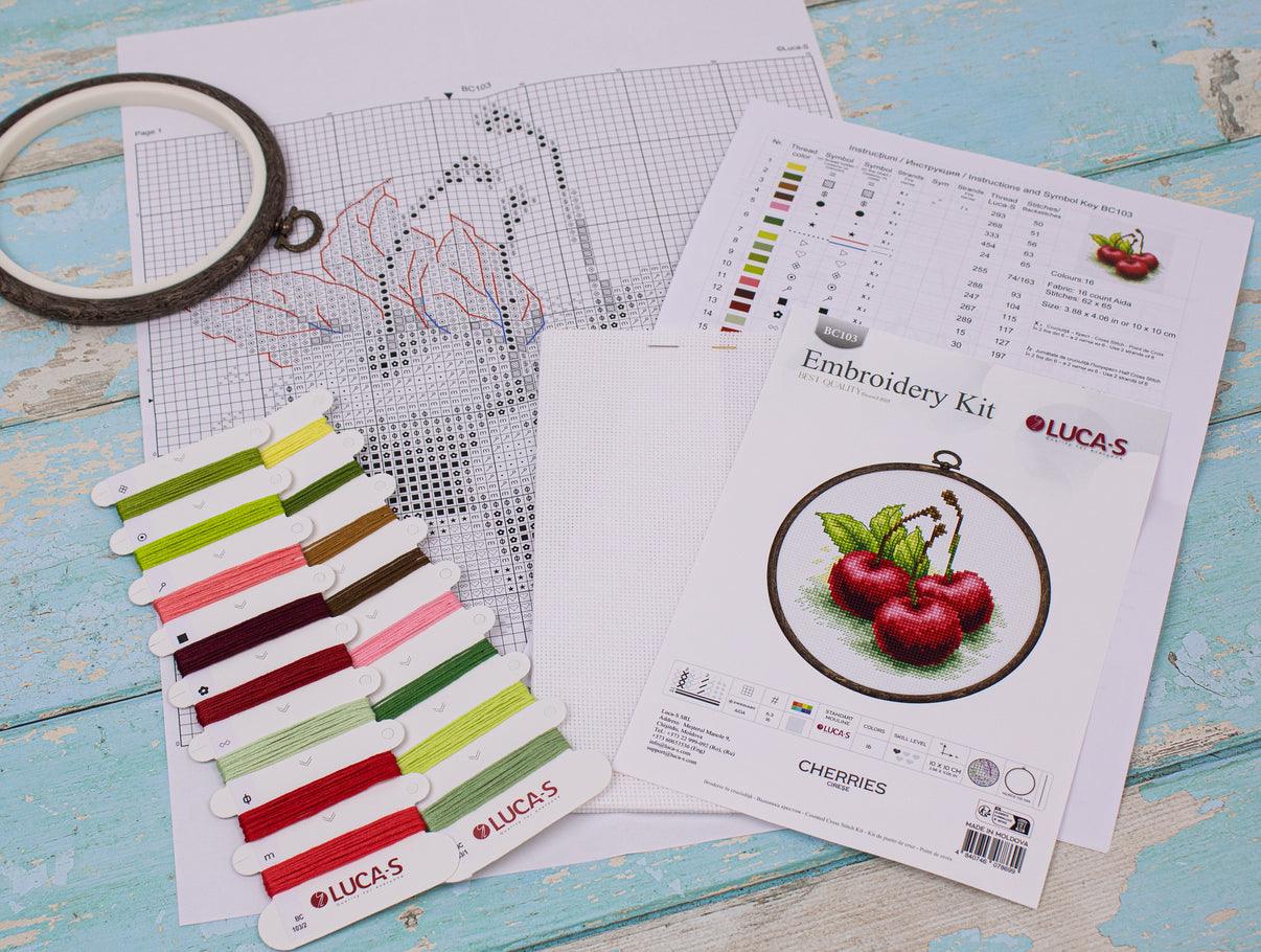 Cross Stitch Kit with Hoop Included Luca - S - Cherries, BC103 - Luca - S Yarns