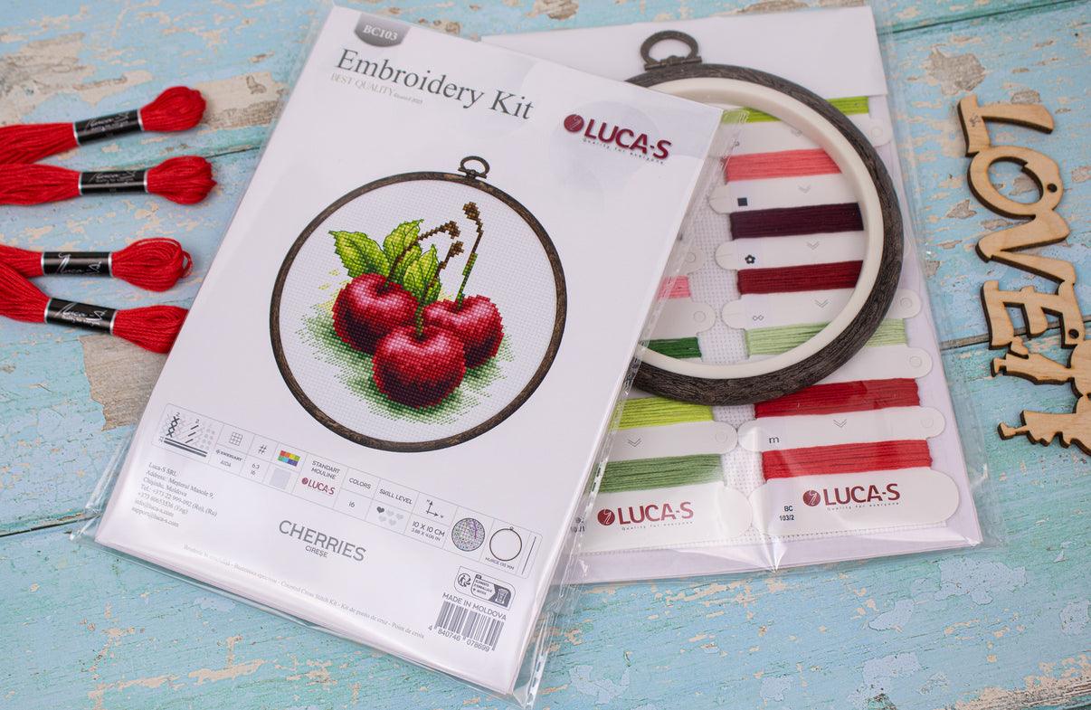 Cross Stitch Kit with Hoop Included Luca - S - Cherries, BC103 - Luca - S Yarns