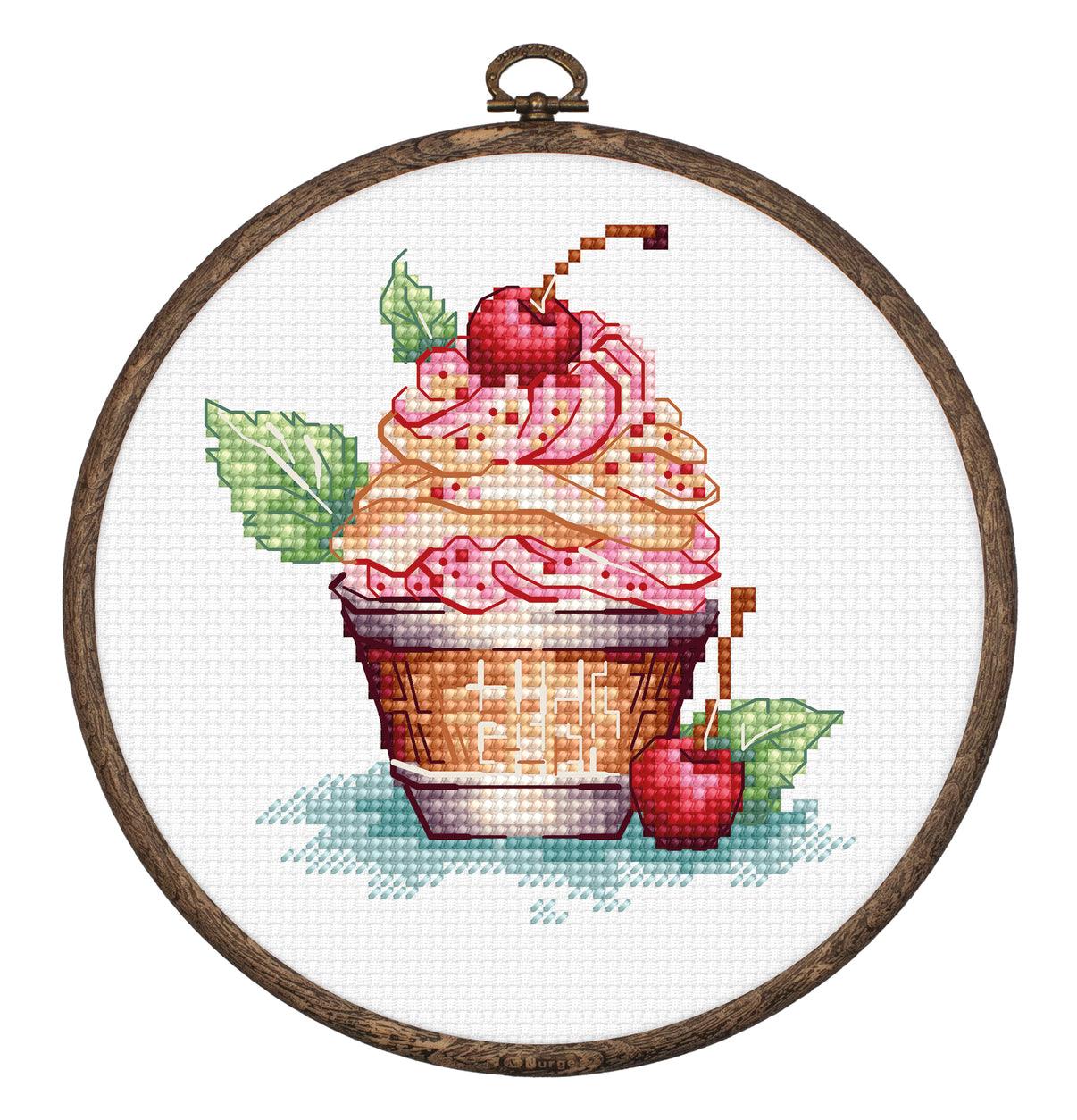 Cross Stitch Kit with Hoop Included Luca - S - Cherry Ice Cream, BC104 - Luca - S Yarns