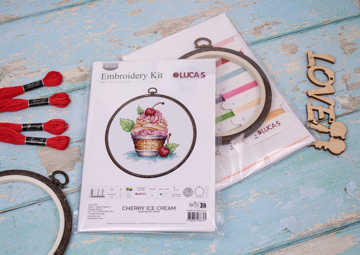 Cross Stitch Kit with Hoop Included Luca - S - Cherry Ice Cream, BC104 - Luca - S Yarns