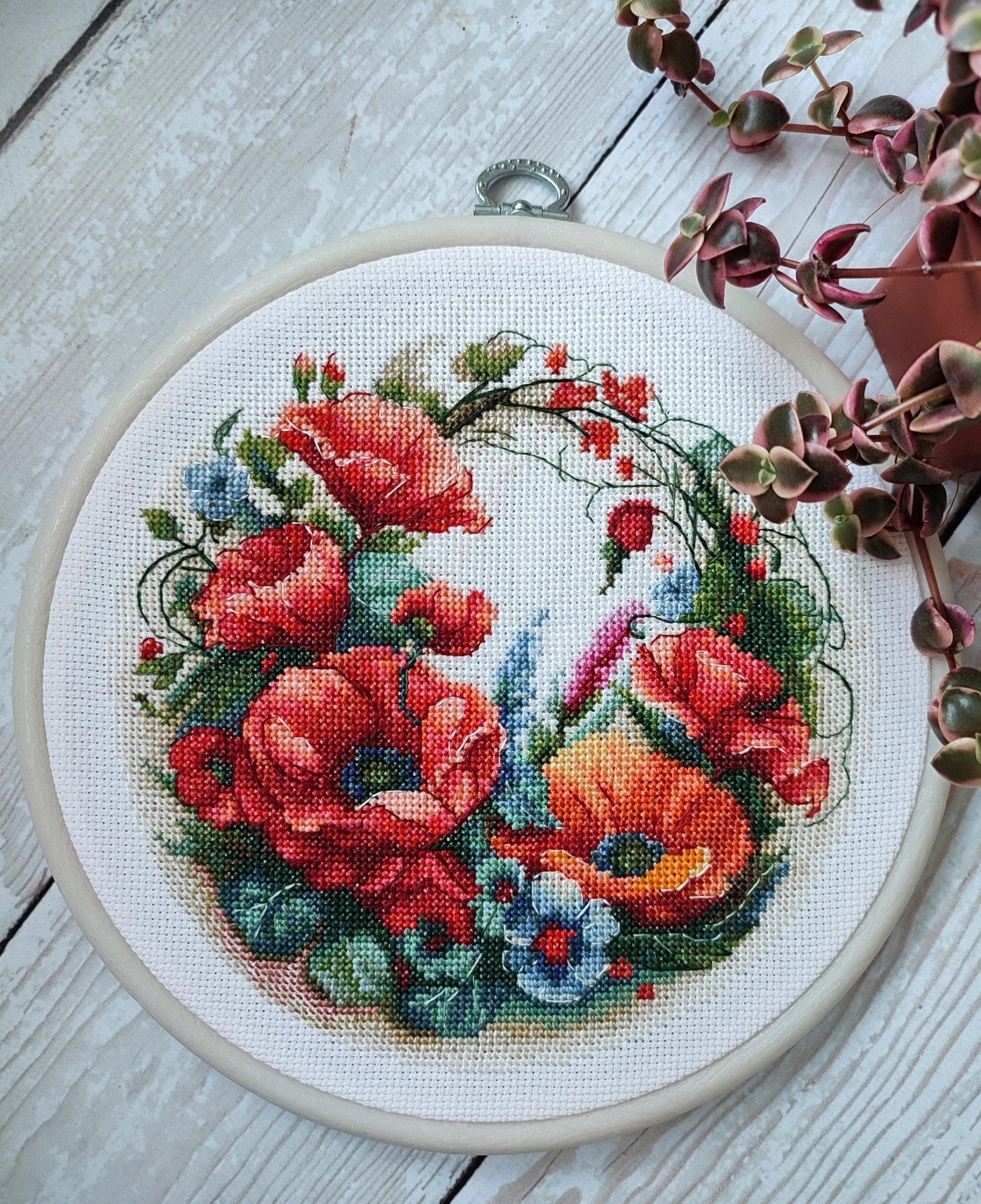 Cross Stitch Kit with Hoop Included Luca - S - Composition With Poppies, BC209 - Luca - S Yarns