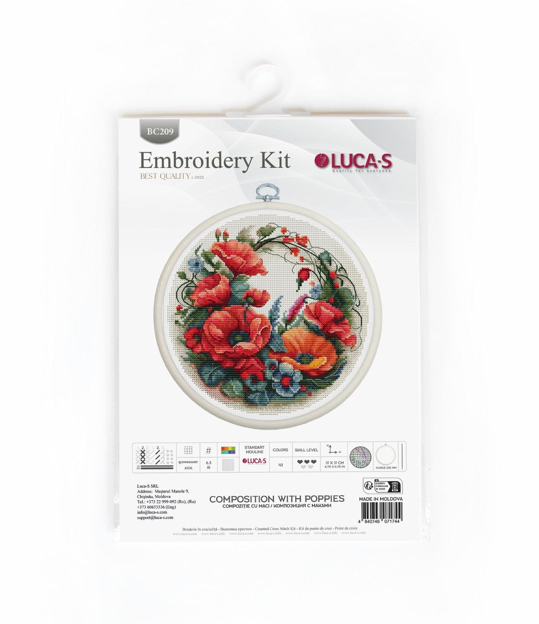 Cross Stitch Kit with Hoop Included Luca - S - Composition With Poppies, BC209 - Luca - S Yarns