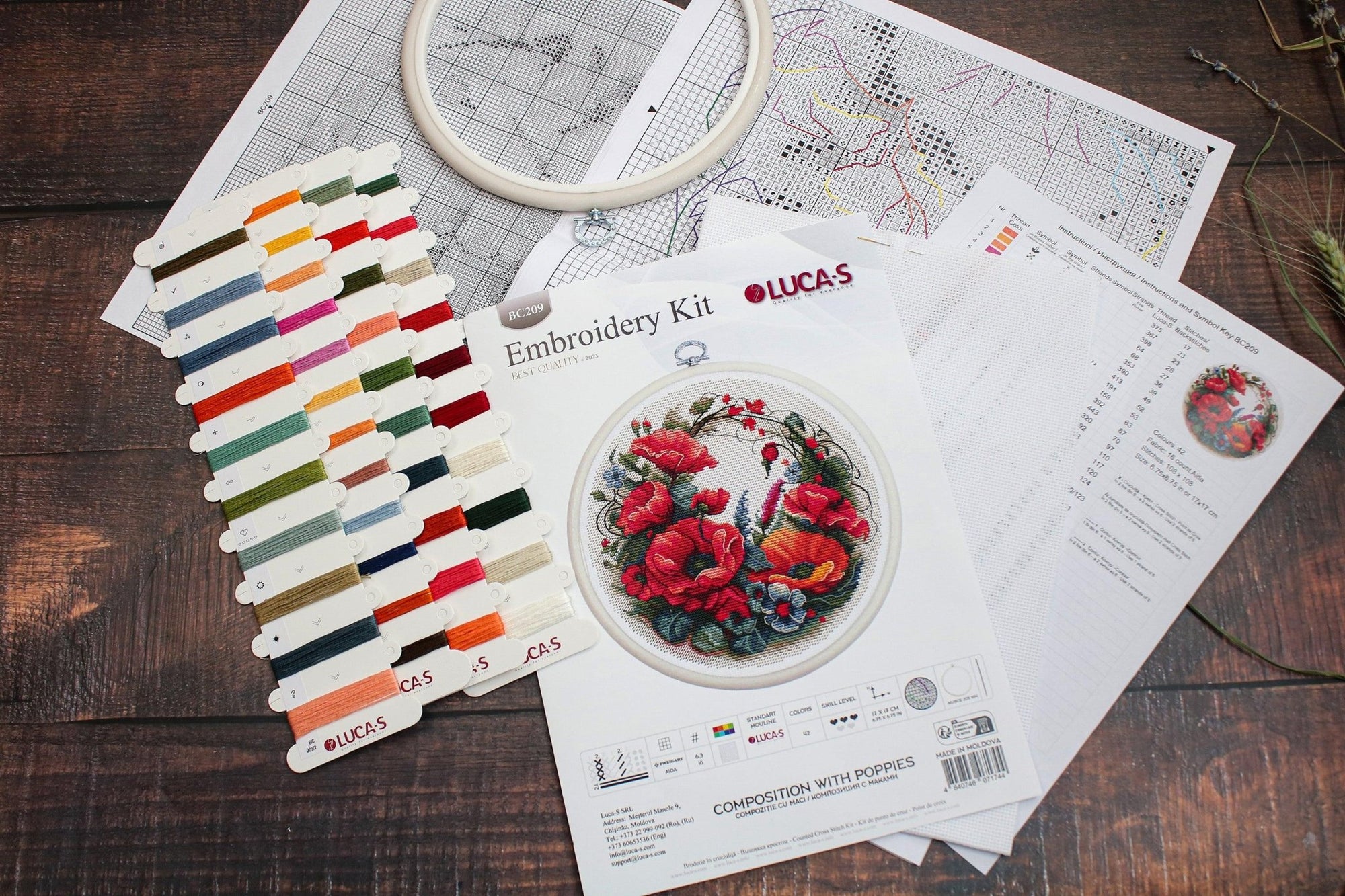 Cross Stitch Kit with Hoop Included Luca - S - Composition With Poppies, BC209 - Luca - S Yarns