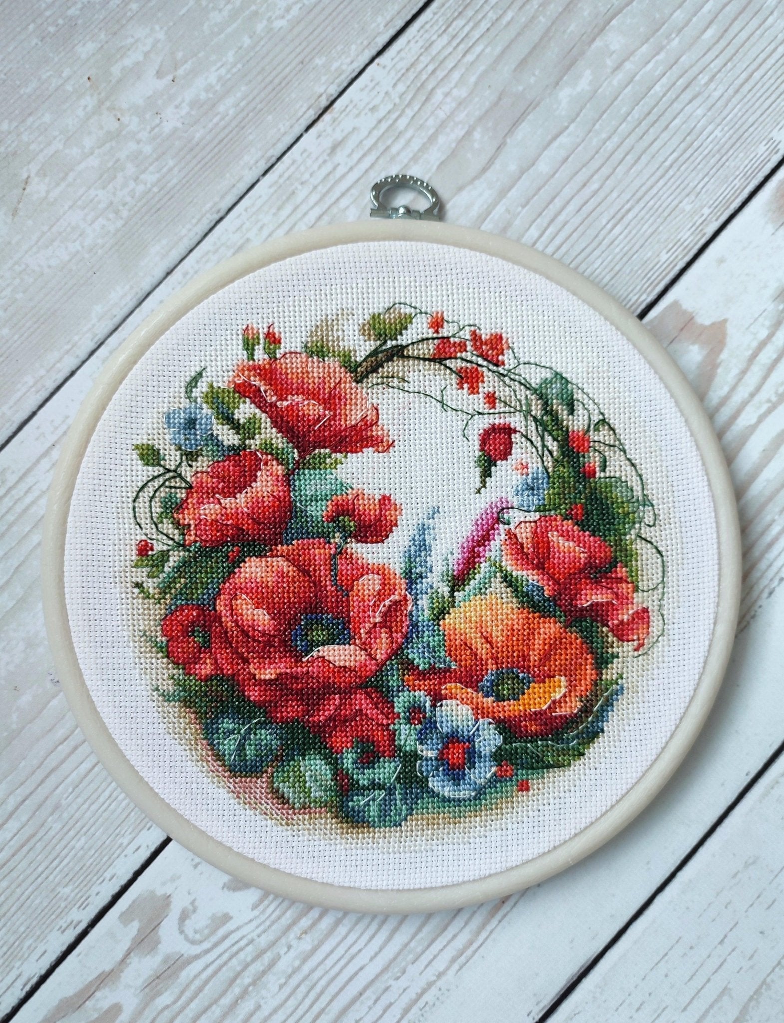 Cross Stitch Kit with Hoop Included Luca - S - Composition With Poppies, BC209 - Luca - S Yarns