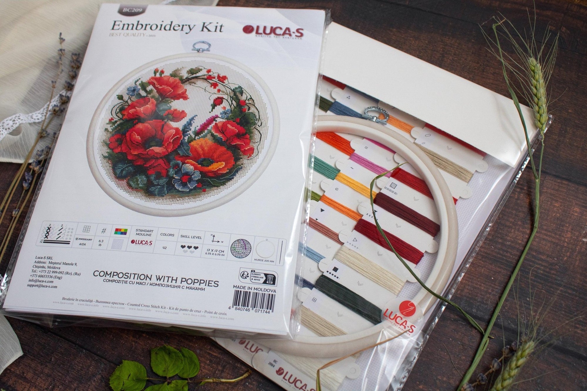 Cross Stitch Kit with Hoop Included Luca - S - Composition With Poppies, BC209 - Luca - S Yarns