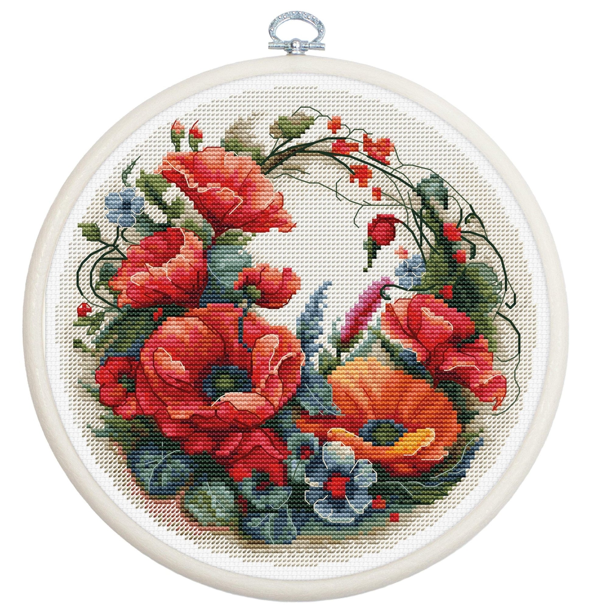 Cross Stitch Kit with Hoop Included Luca - S - Composition With Poppies, BC209 - Luca - S Yarns