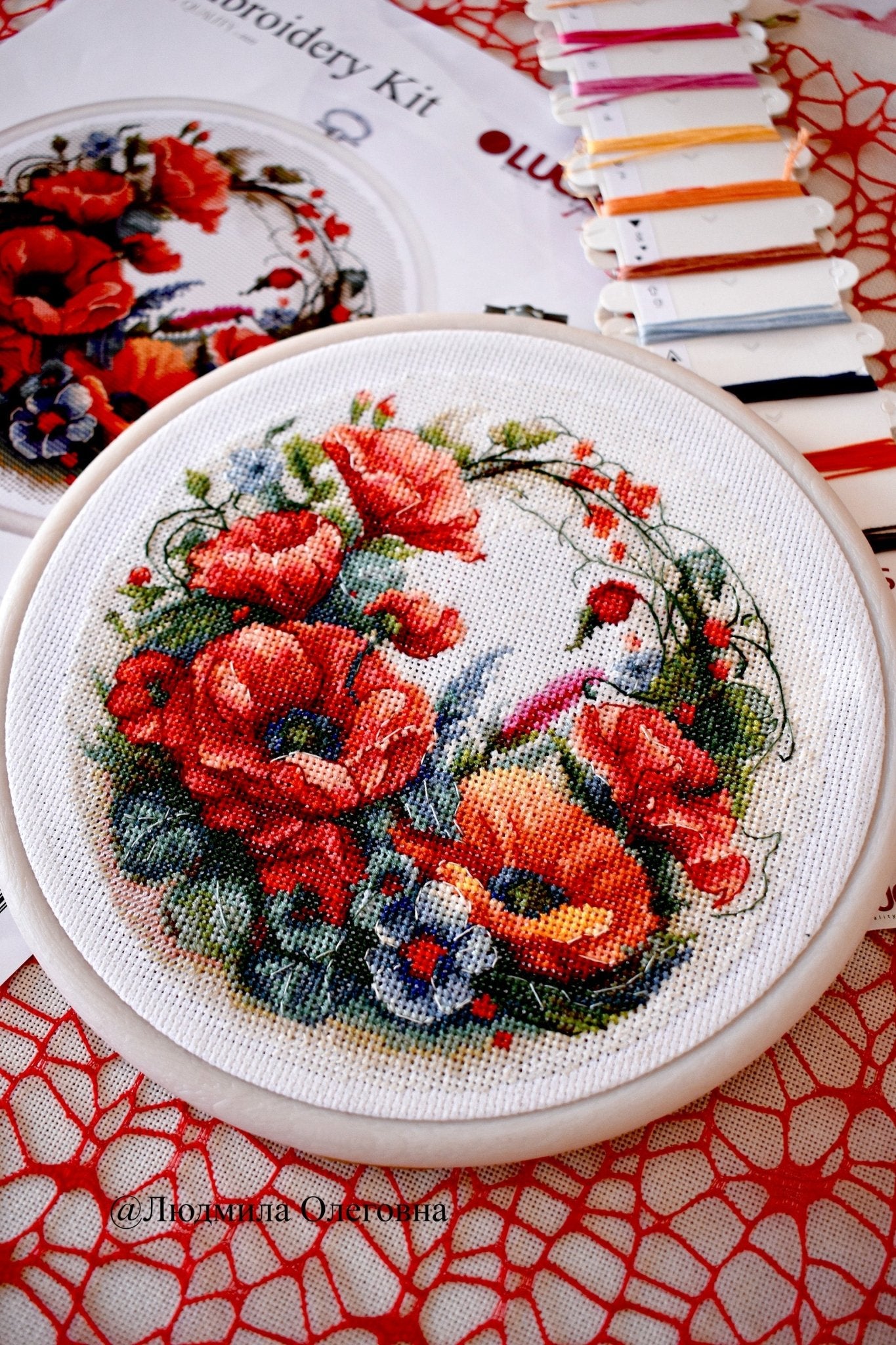 Cross Stitch Kit with Hoop Included Luca - S - Composition With Poppies, BC209 - Luca - S Yarns