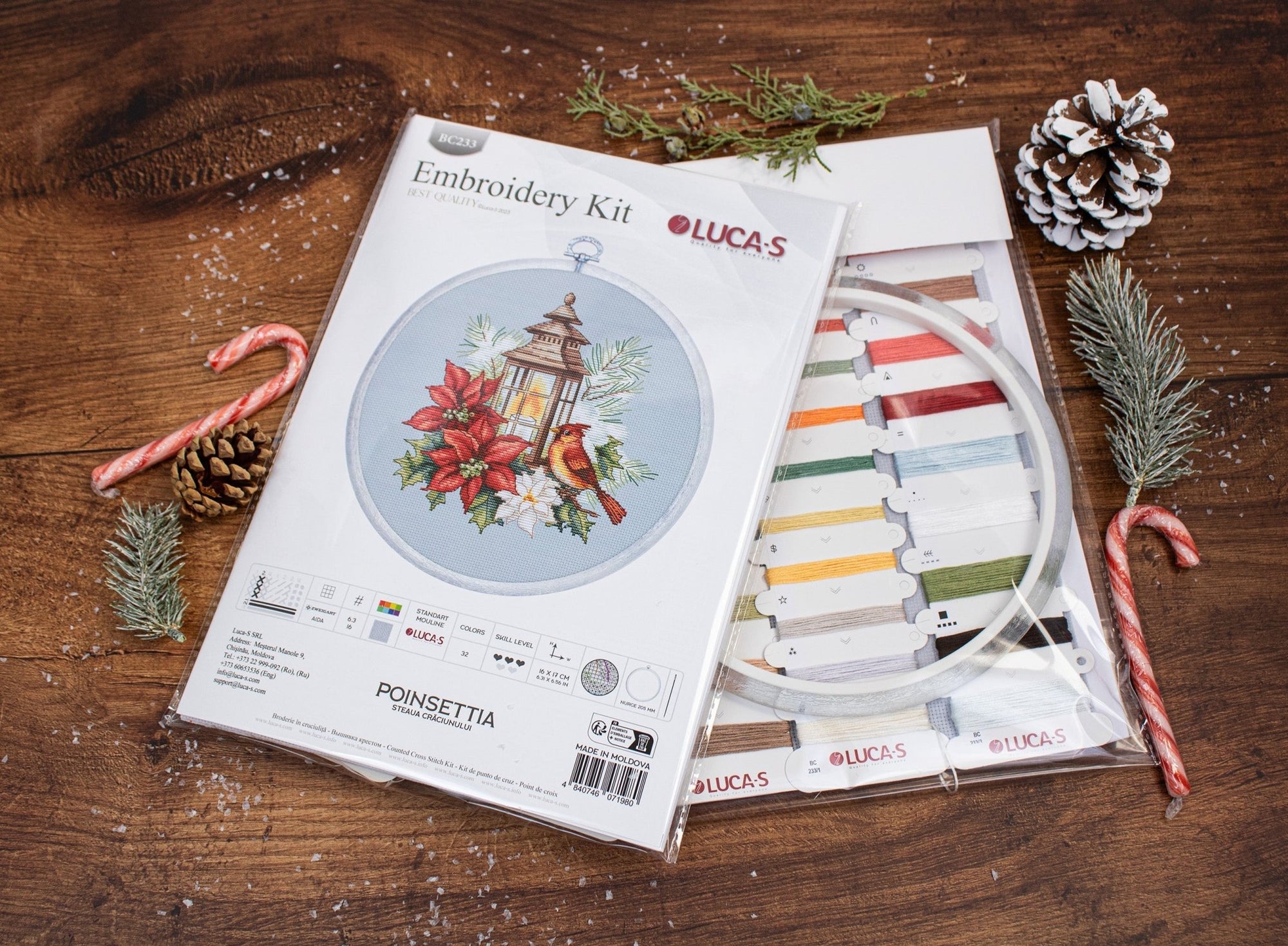 Cross Stitch Kit with Hoop Included Luca - S - Poinsettia, BC233 - Luca - S Yarns