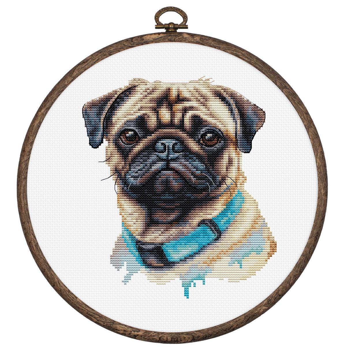 Cross Stitch Kit with Hoop Included Luca - S - Pug, BC230 - Luca - S Yarns