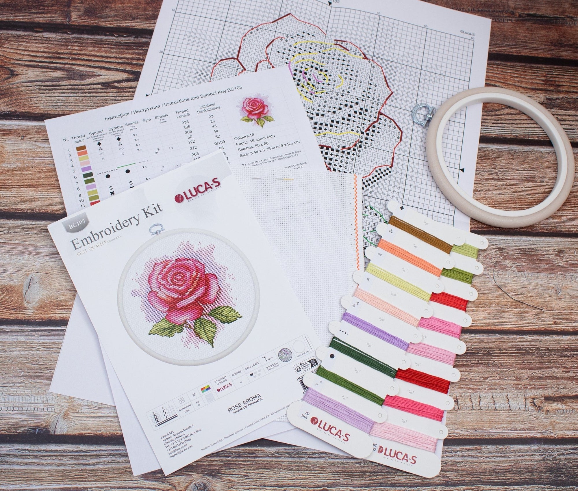 Cross Stitch Kit with Hoop Included Luca - S - Rose Aroma, BC105 - Luca - S Yarns