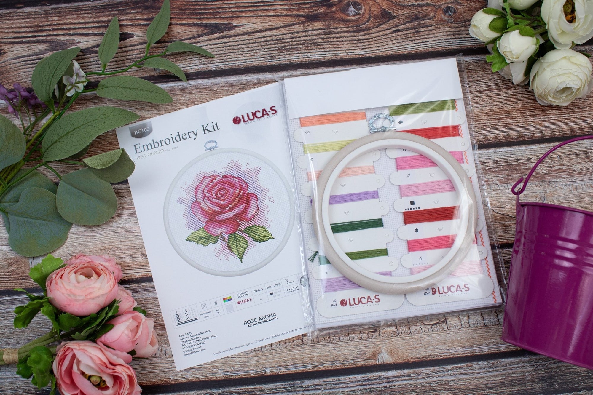 Cross Stitch Kit with Hoop Included Luca - S - Rose Aroma, BC105 - Luca - S Yarns