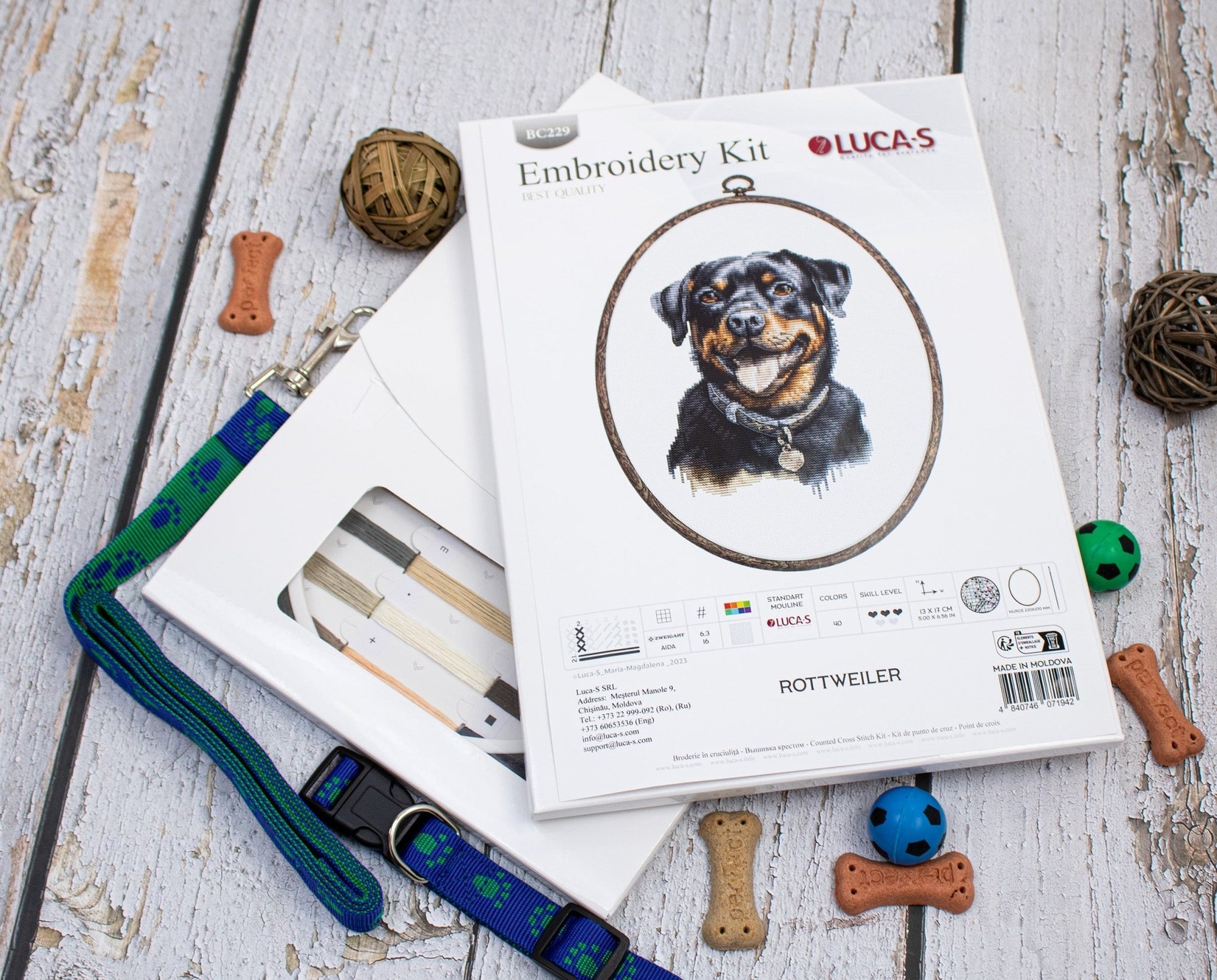 Cross Stitch Kit with Hoop Included Luca - S - Rottweiler, BC229 - Luca - S Yarns